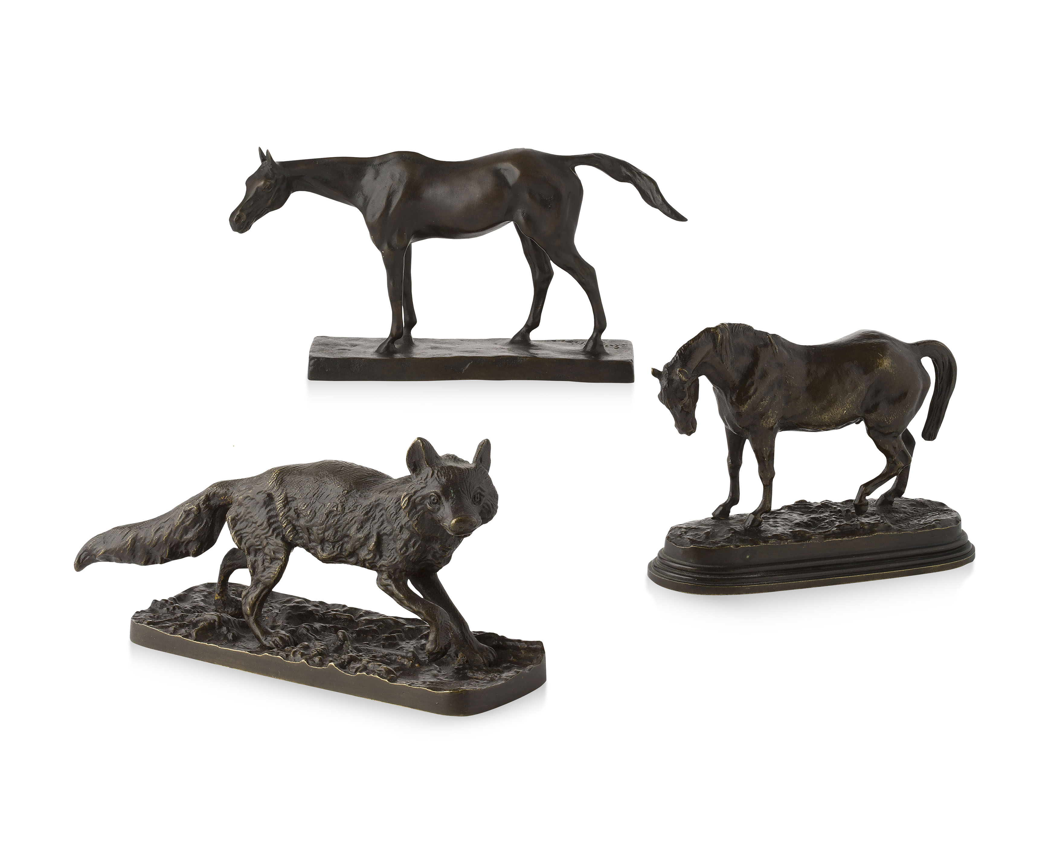 THREE SMALL FRENCH ANIMALIER BRONZES