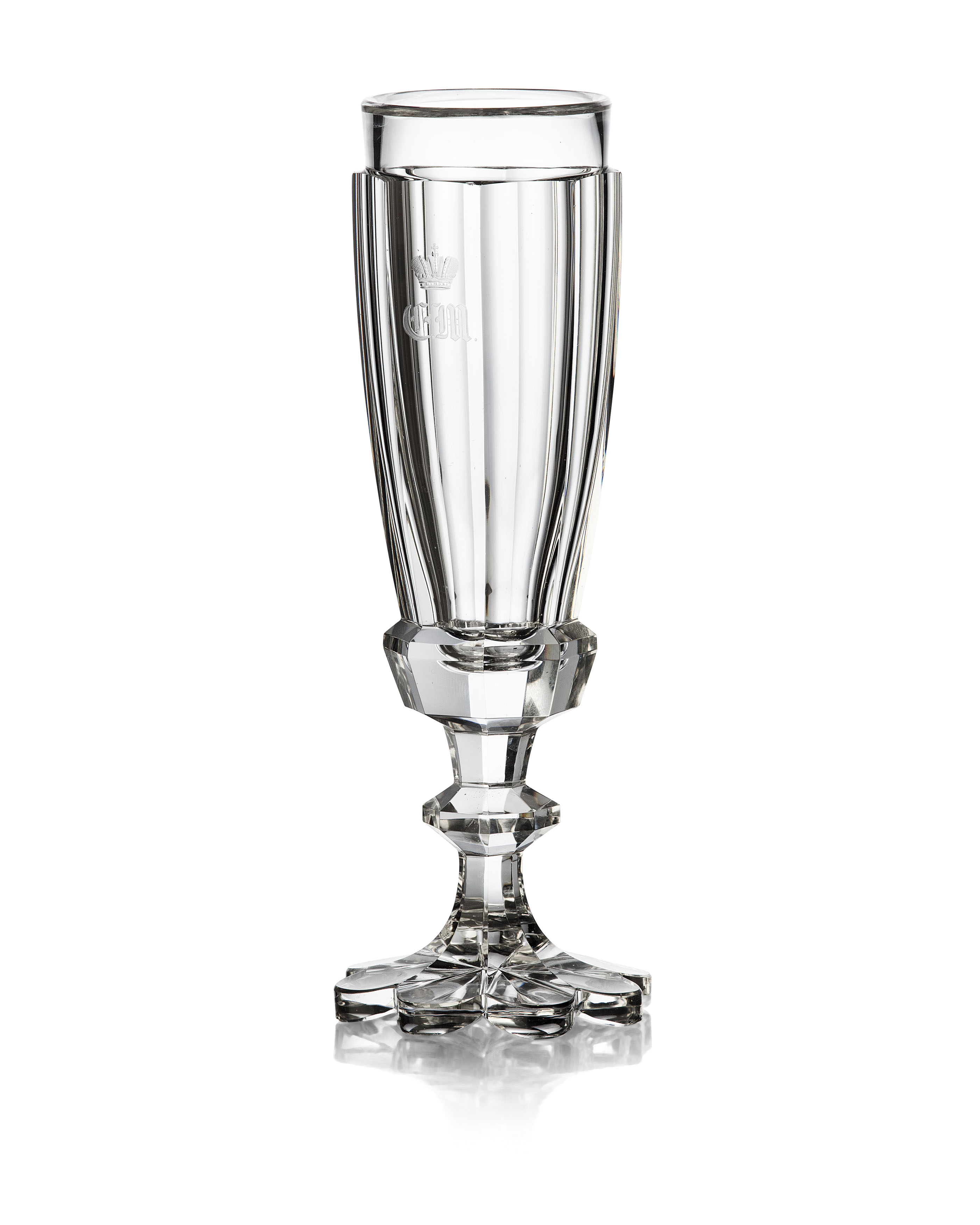 SET OF SIX RUSSIAN IMPERIAL GLASS WORKS CHAMPAGNE FLUTES FROM A BANQUET SERVICE