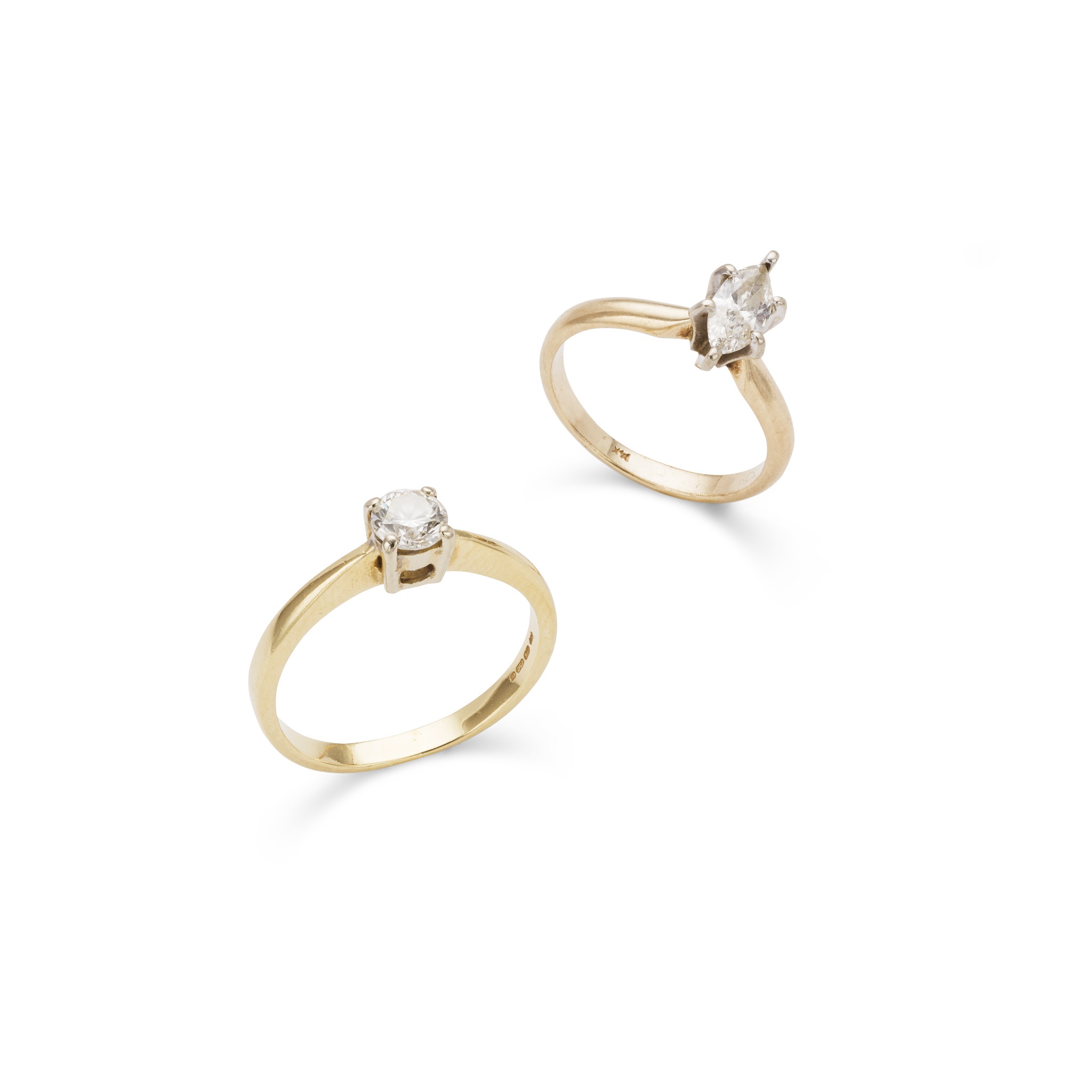 Two diamond rings in 18ct and 14ct yellow gold