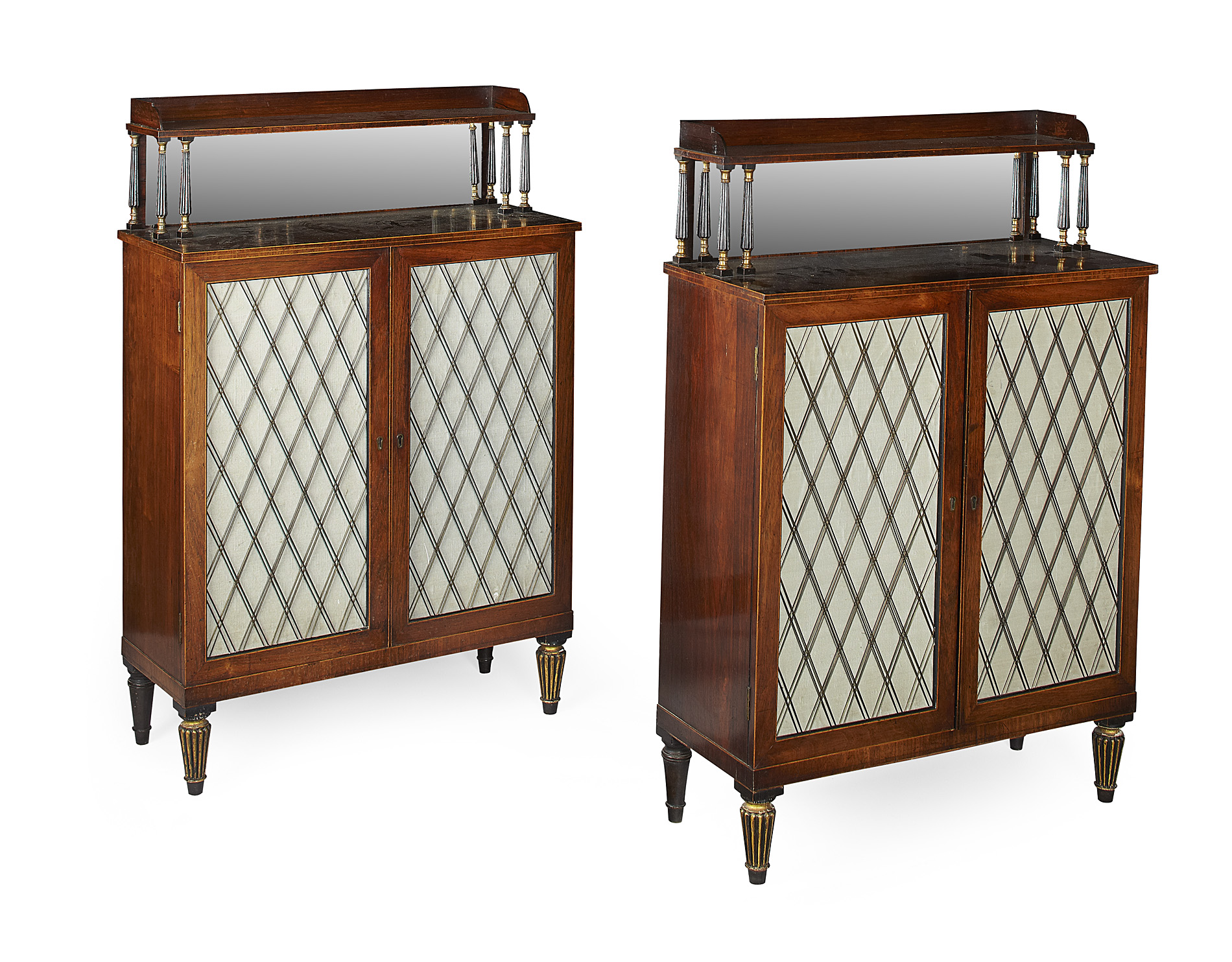 PAIR OF REGENCY ROSEWOOD AND INLAID PARCEL GILT CHIFFONIERS