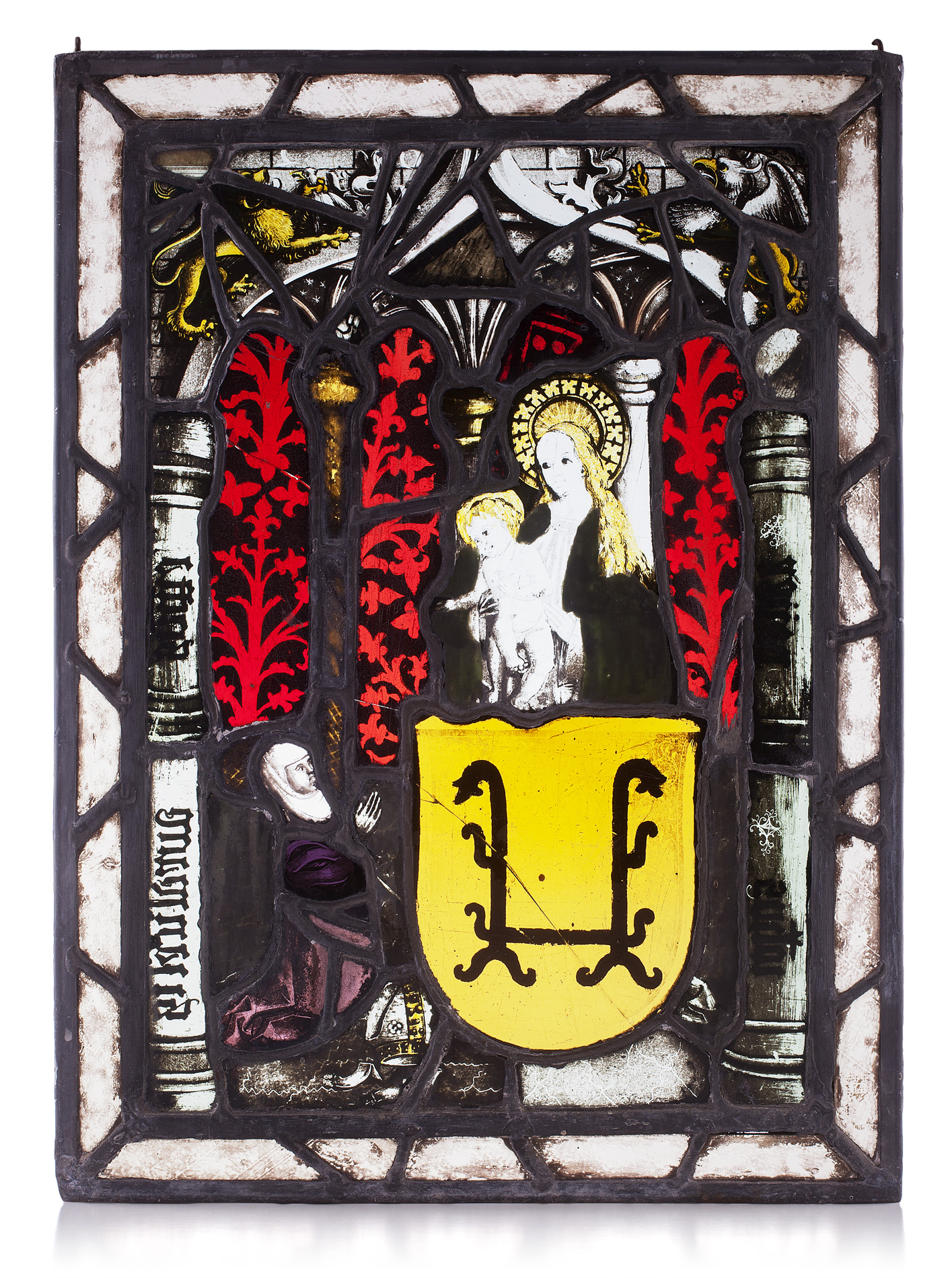 TWO GERMAN STAINED GLASS LEADED PANELS