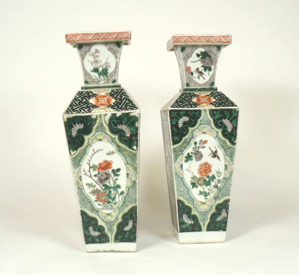 PAIR OF CHINESE FAMILLE VERTE VASES