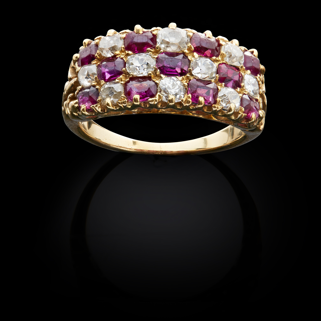 A diamond and ruby set ring