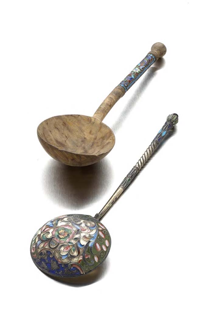 A Russian late 19th century spoon and a Russian maple spoon,