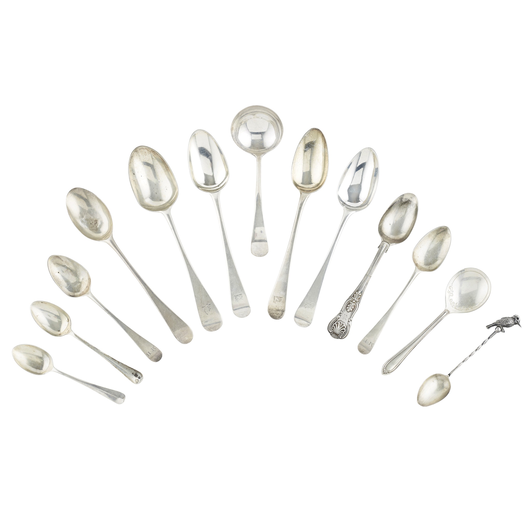 A matched set of dessert spoons