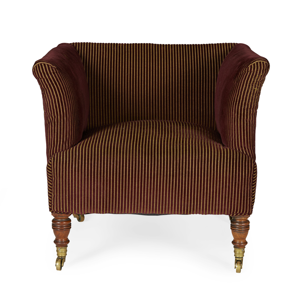 LATE VICTORIAN WALNUT TUB ARMCHAIR BY HOWARD & SONS