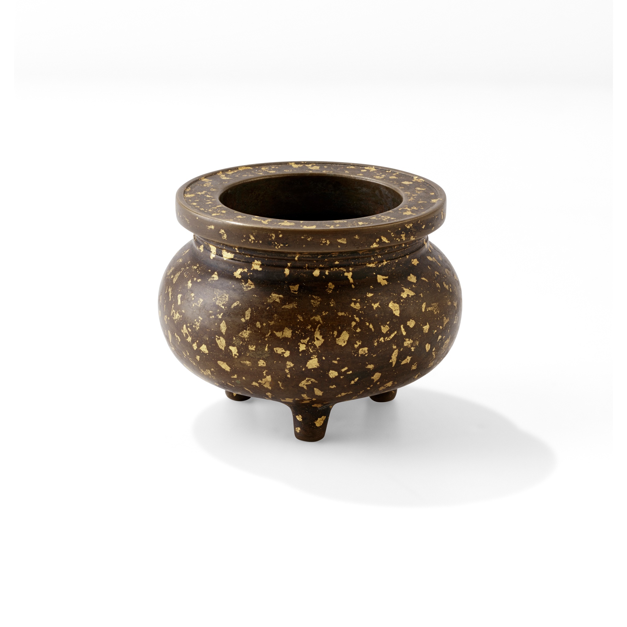 GILT-SPLASHED BRONZE TRIPOD CENSER