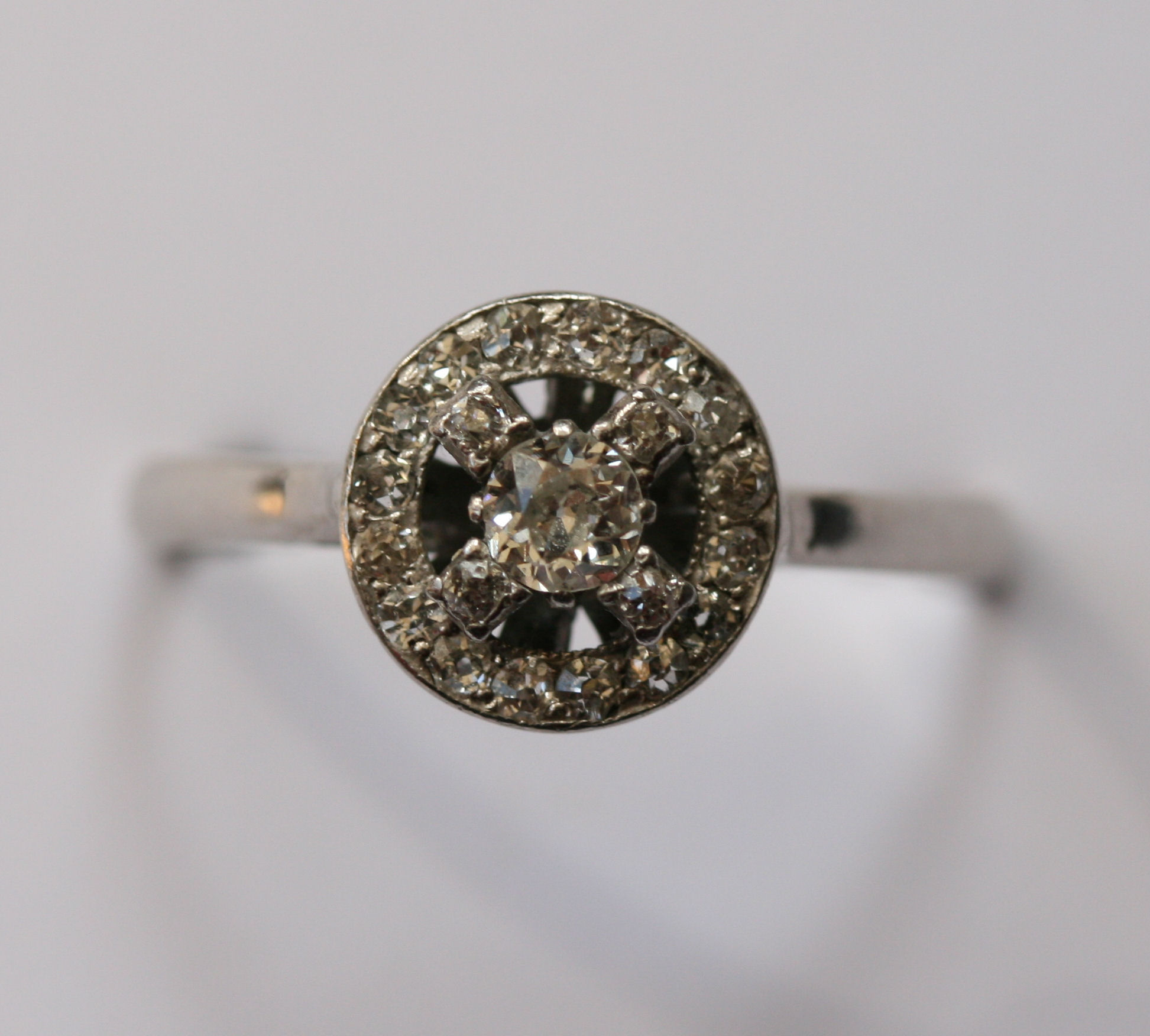 An early 20th century 18ct white gold and platinum mounted diamond set cluster ring