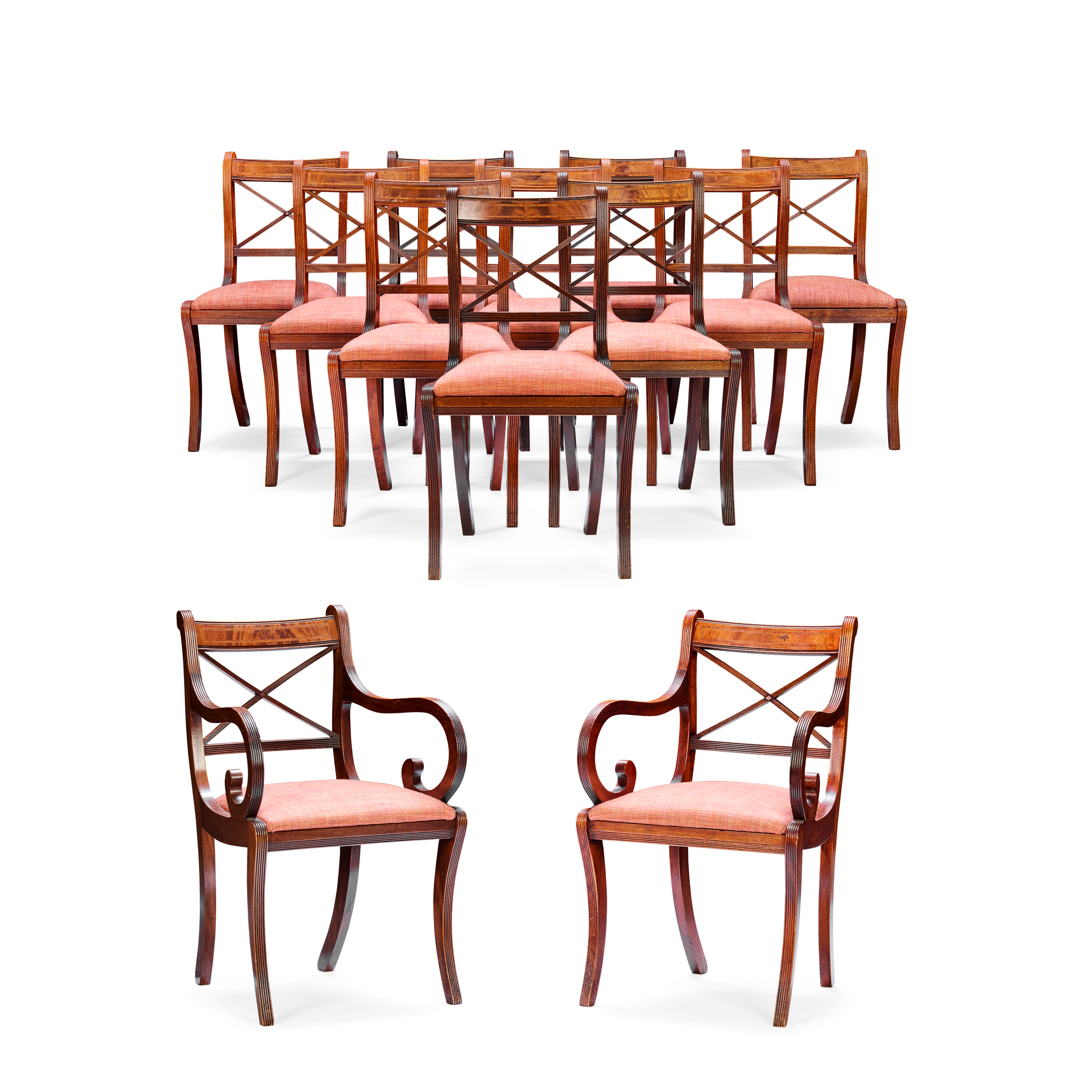 SET OF TWELVE REGENCY STYLE MAHOGANY DINING CHAIRS