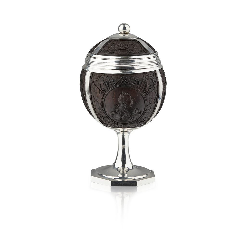 RUSSIAN IMPERIAL INTEREST - A FINE GEORGE III CARVED COCONUT CUP AND COVER