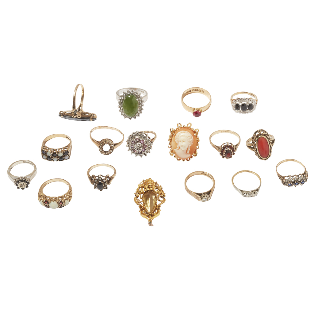 A collection of gem set rings