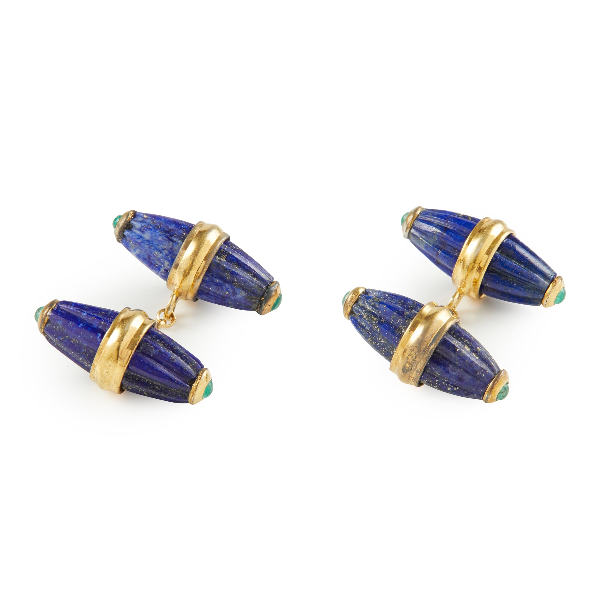 A pair of emerald and lapis lazuli set cufflinks
