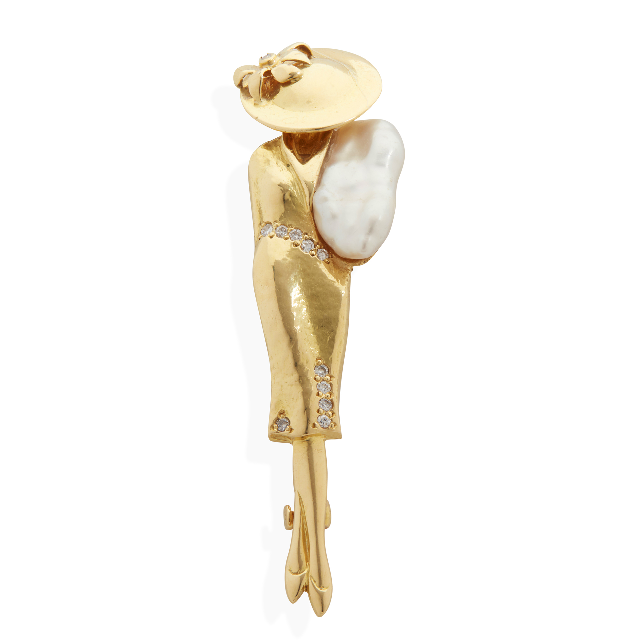 An 18ct gold cultured Keshi pearl and diamond brooch