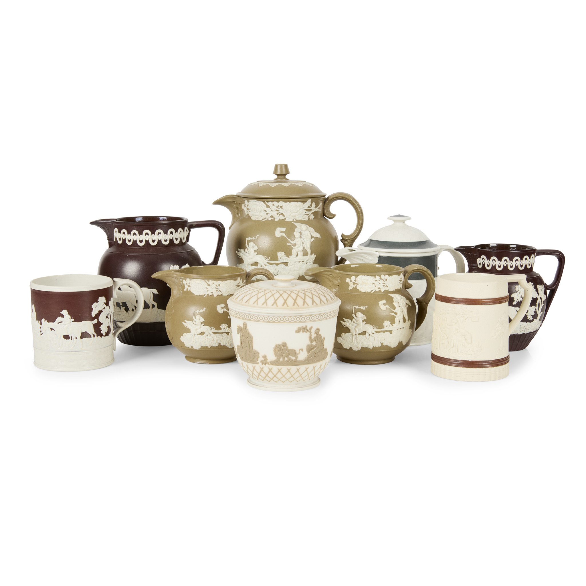 GROUP OF ENGLISH DRY-BODIED STONEWARE