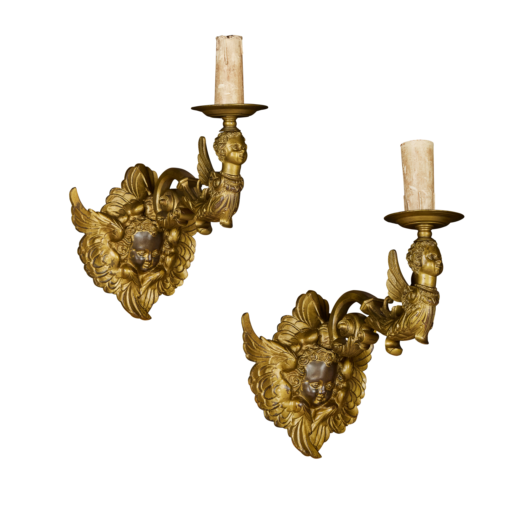 PAIR OF GILT BRONZE BAROQUE STYLE WALL LIGHTS