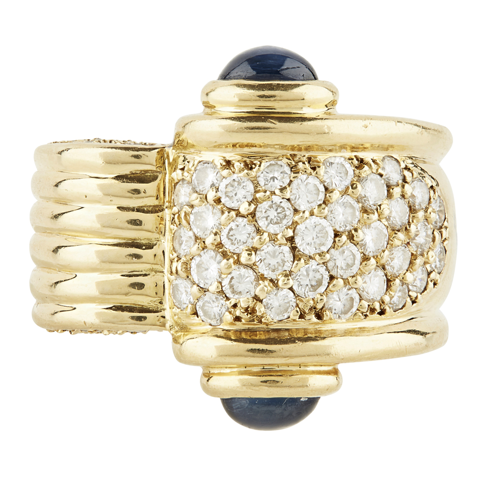 A sapphire and diamond set cocktail ring