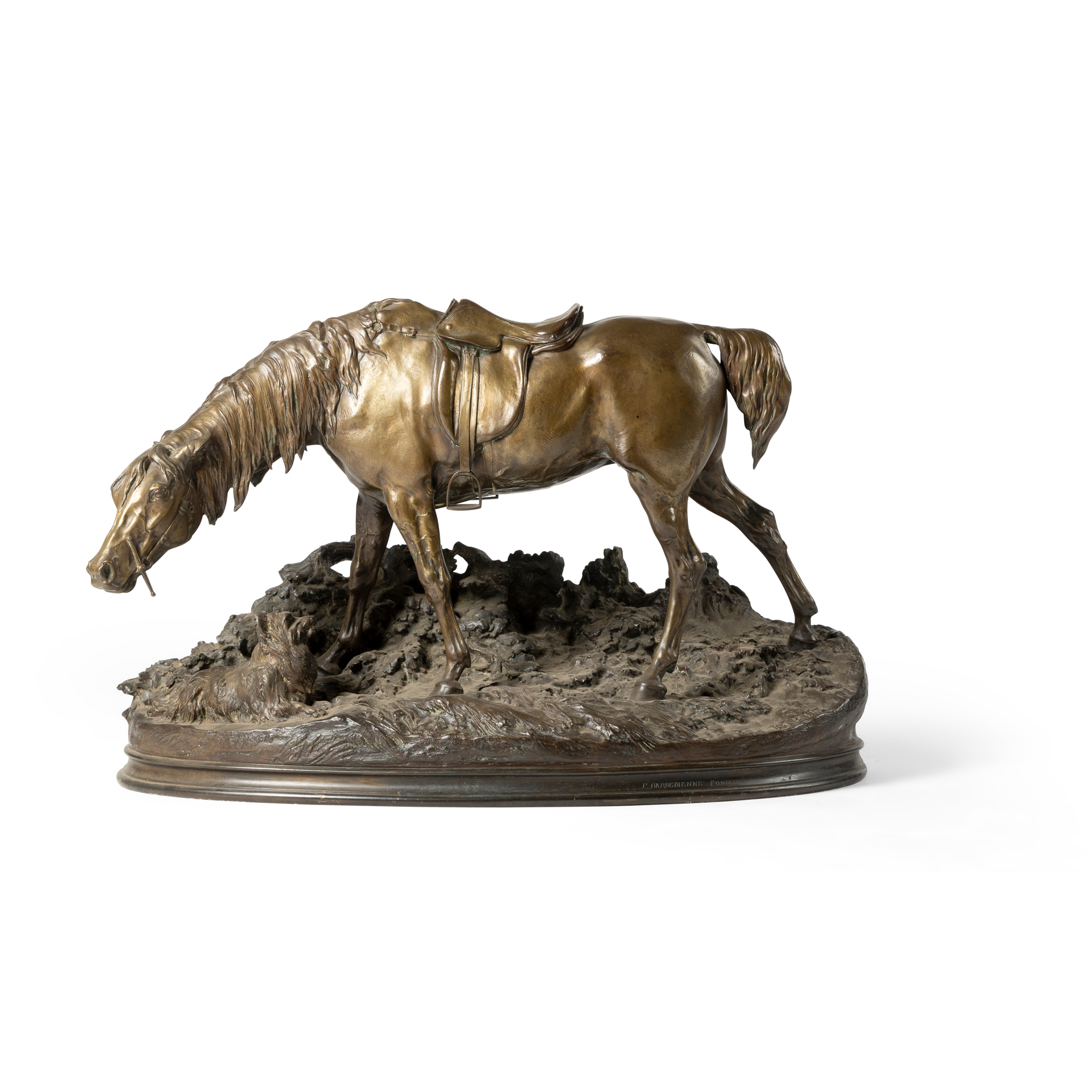A FIGURE GROUP OF A HORSE AND TERRIER, AFTER P. J. MENE (FRENCH 1810-1879)