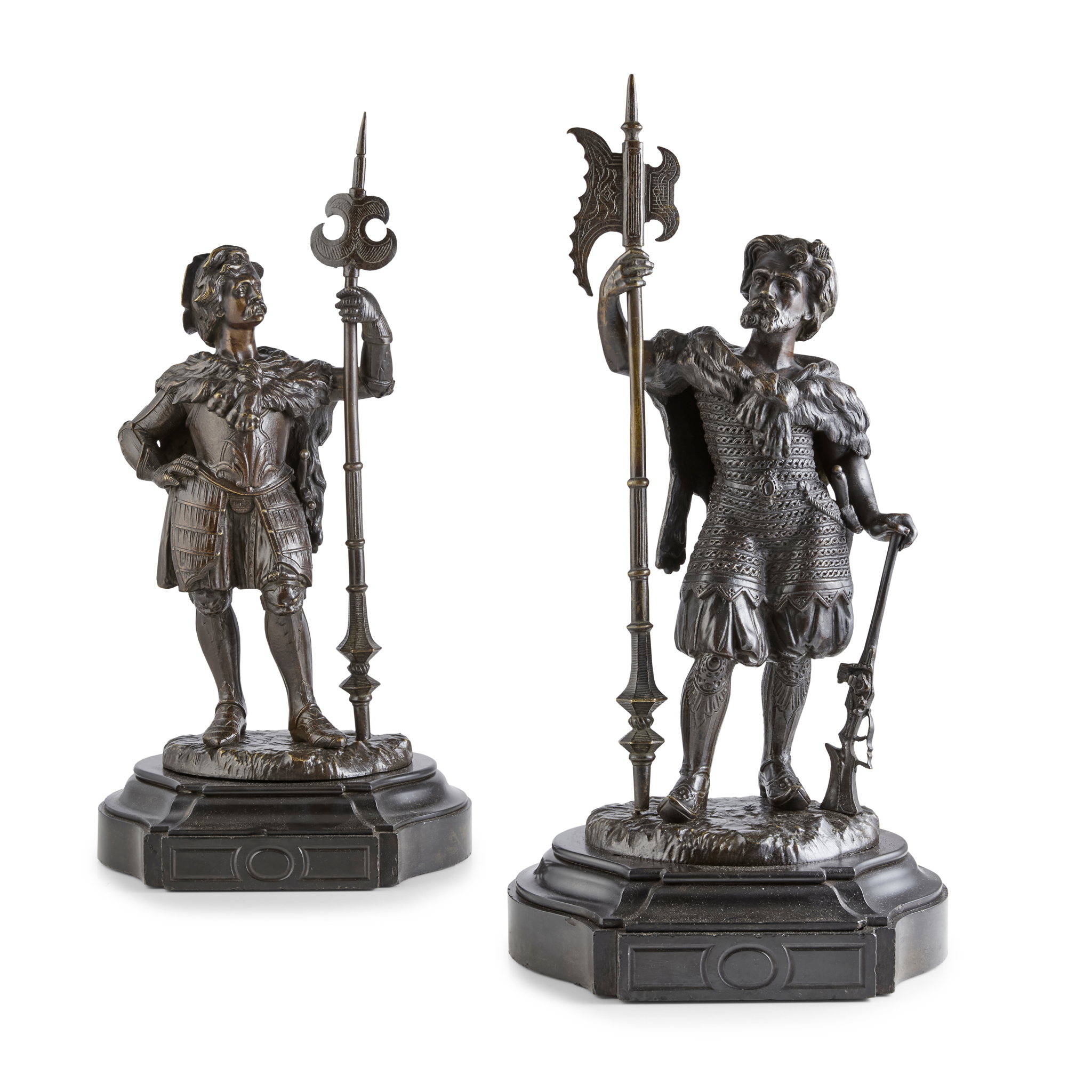 PAIR OF FRENCH BRONZE FIGURES OF WARRIORS