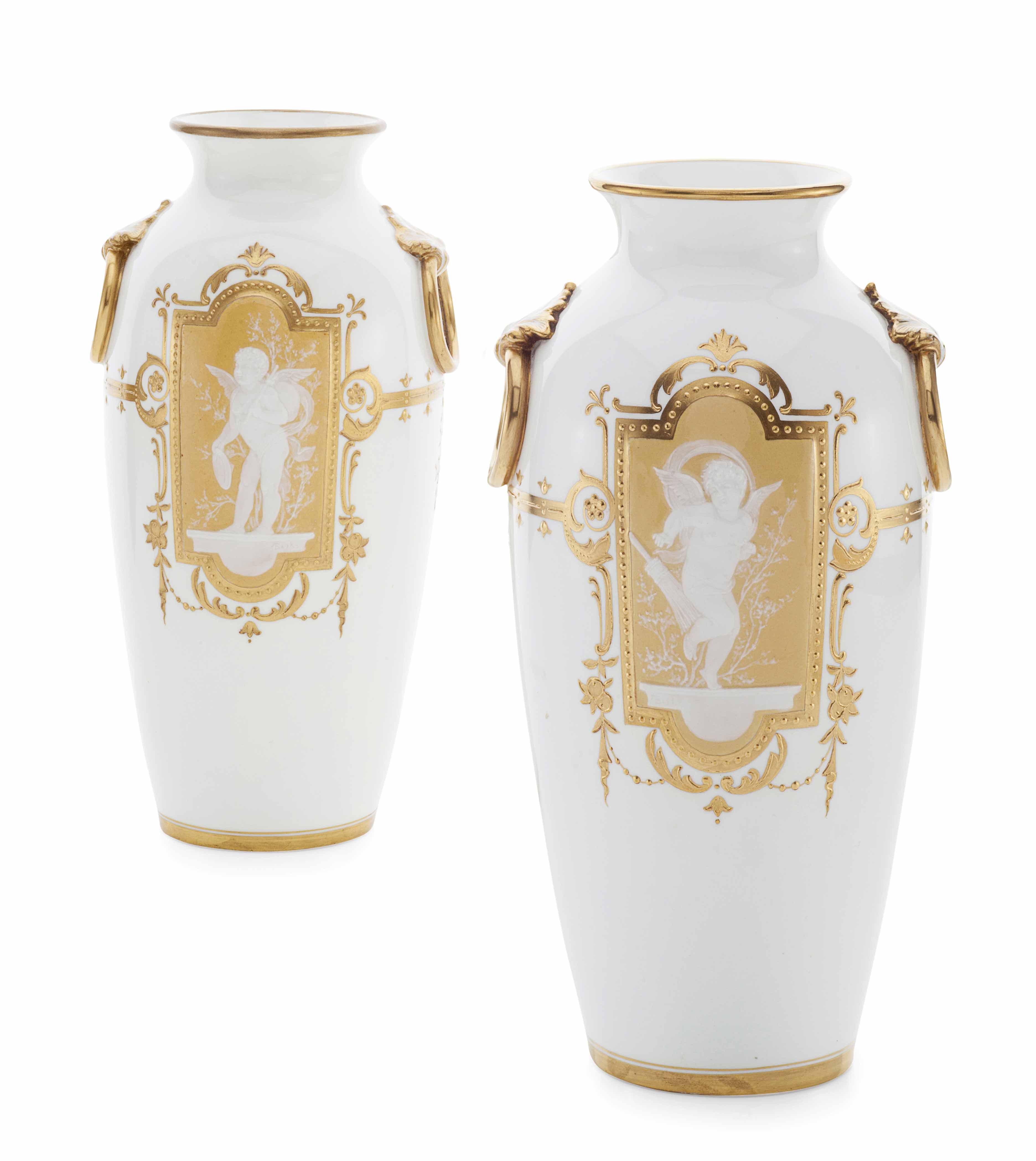 PAIR OF MINTONS PORCELAIN PÂTE-SUR-PÂTE VASES, BY ALBION BIRKS
