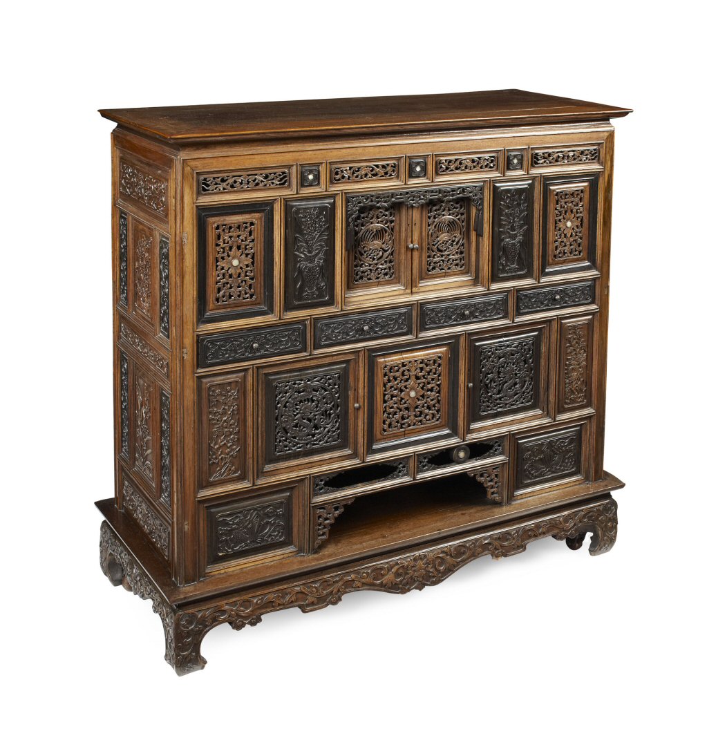 FINE CARVED HARDWOOD SIDE CABINET