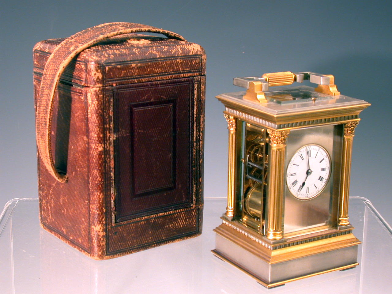 A late 19th century brass and steel cased repeating carriage clock