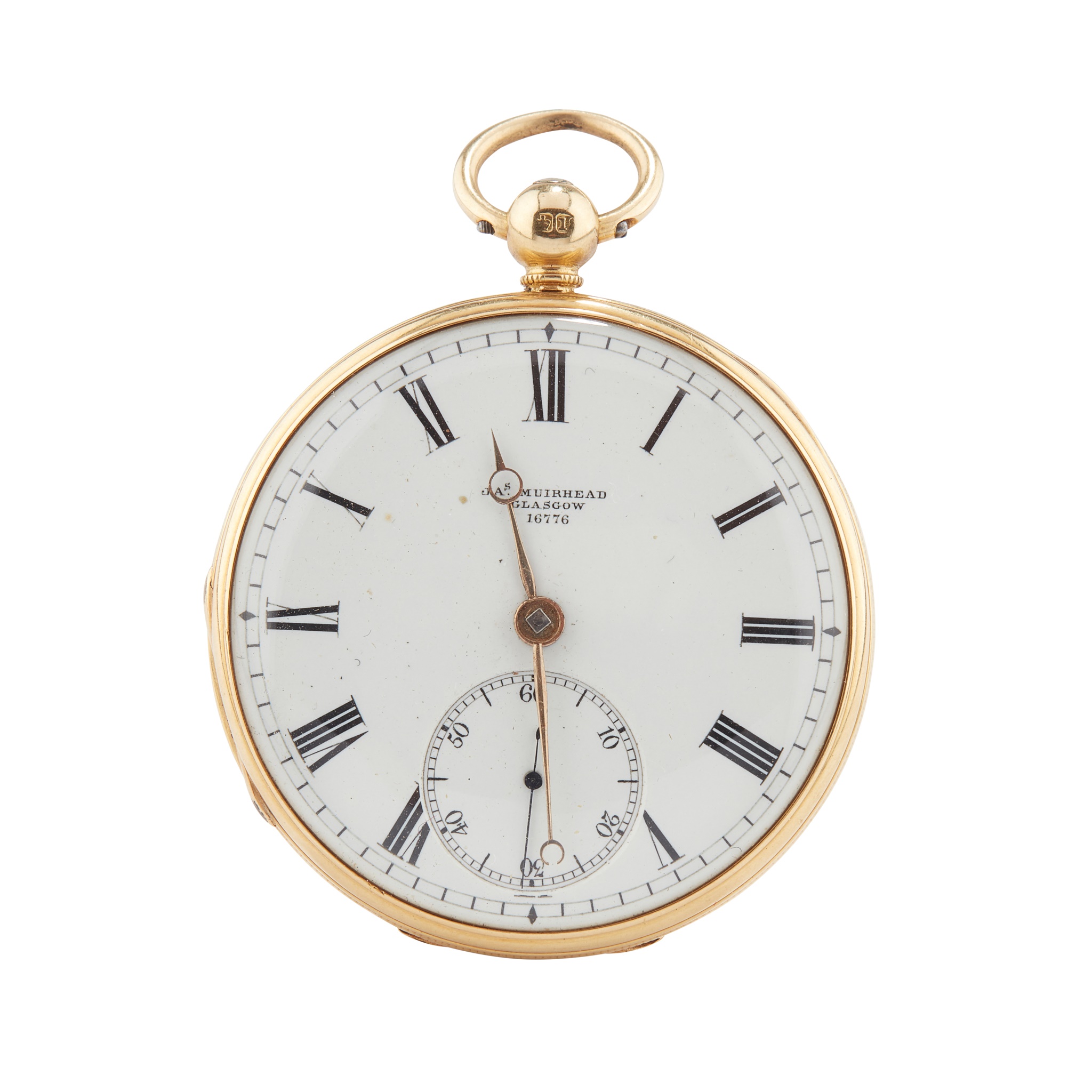 AN 18CT GOLD CHASED OPEN FACE FOB WATCH