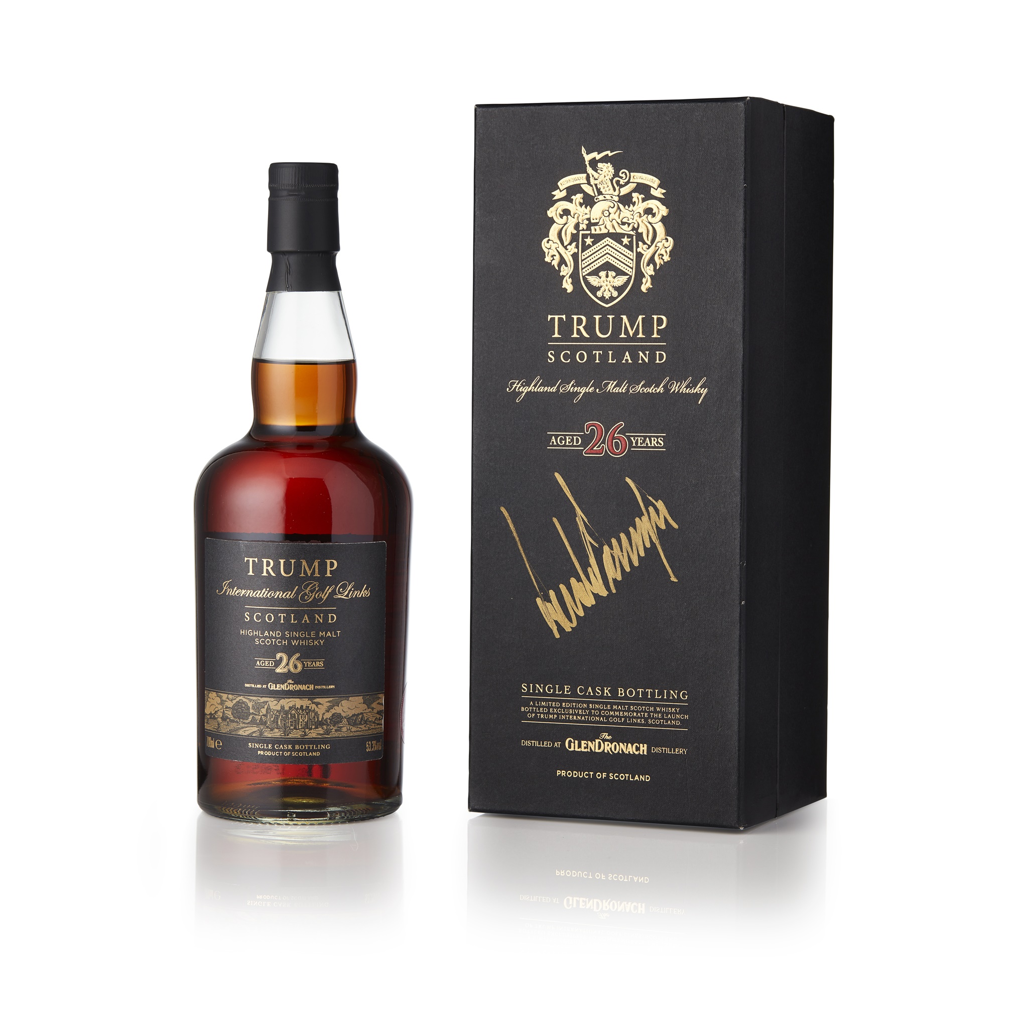 GLENDRONACH 26 YEAR OLD - TRUMP INTERNATIONAL GOLF LINKS COMMEMORATIVE BOTTLE