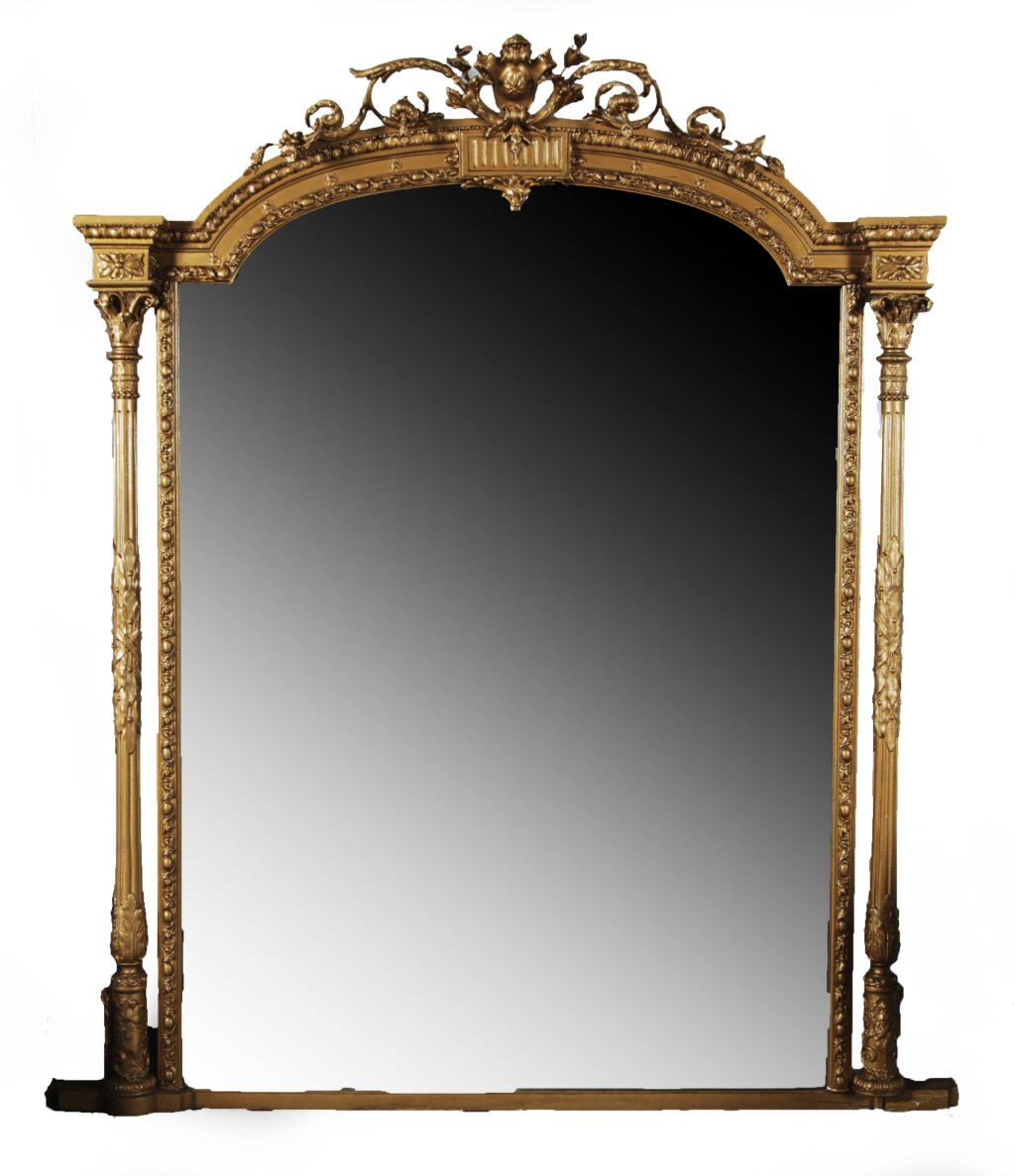 LARGE GILT OVERMANTEL MIRROR