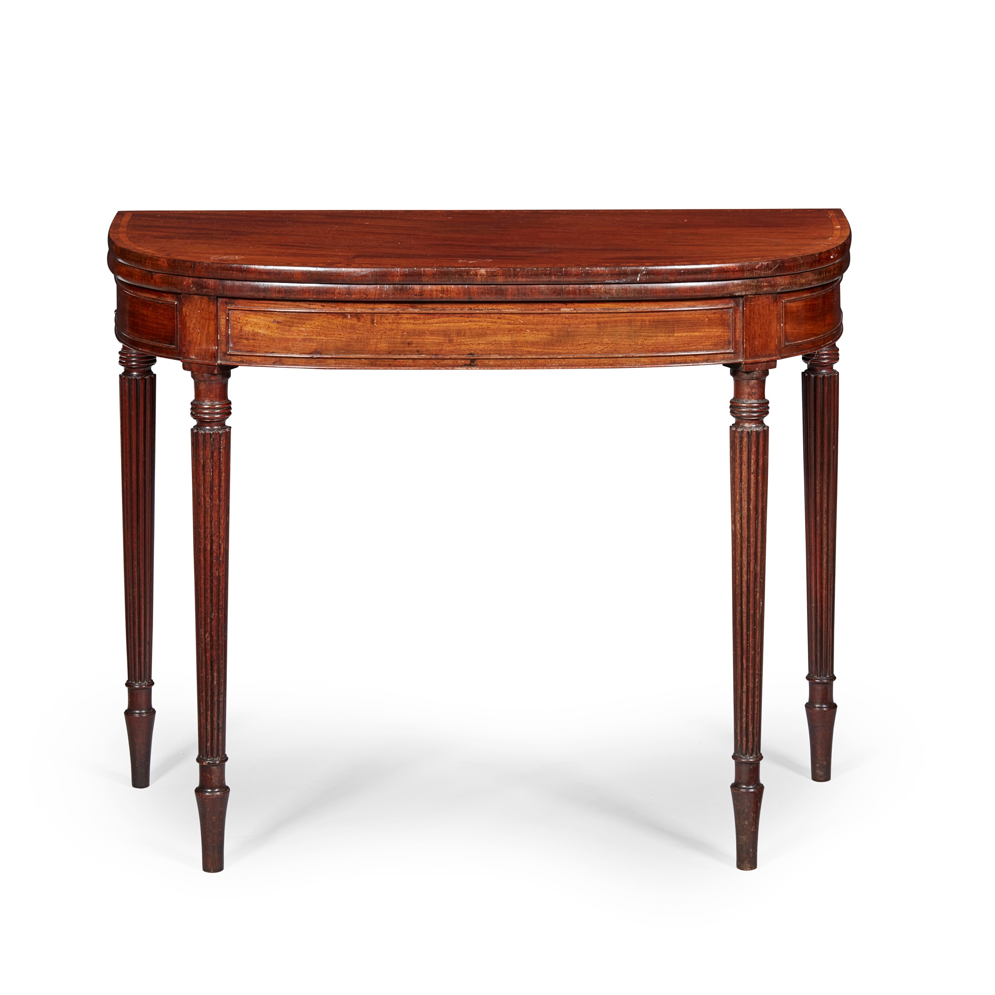 REGENCY MAHOGANY AND SATINWOOD TEA TABLE