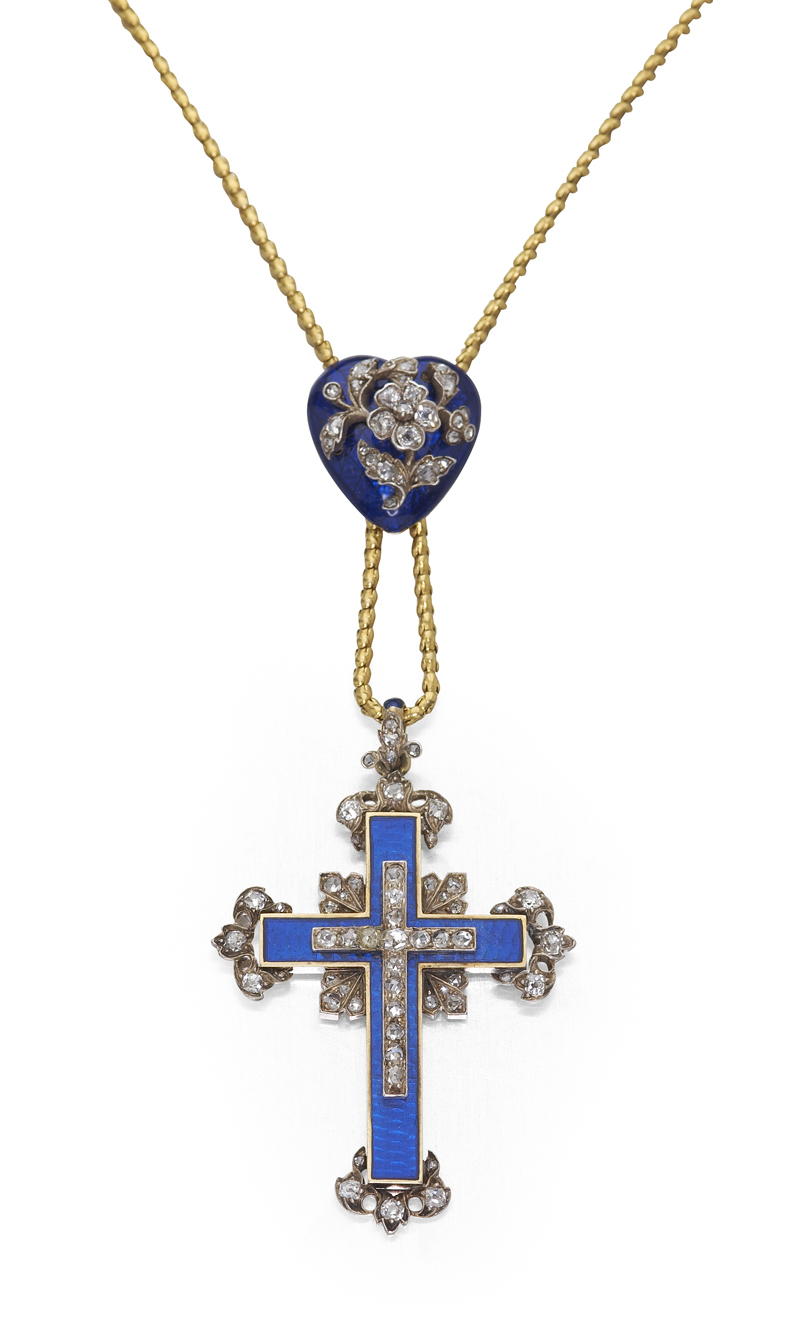 A Victorian diamond set enamelled necklace,