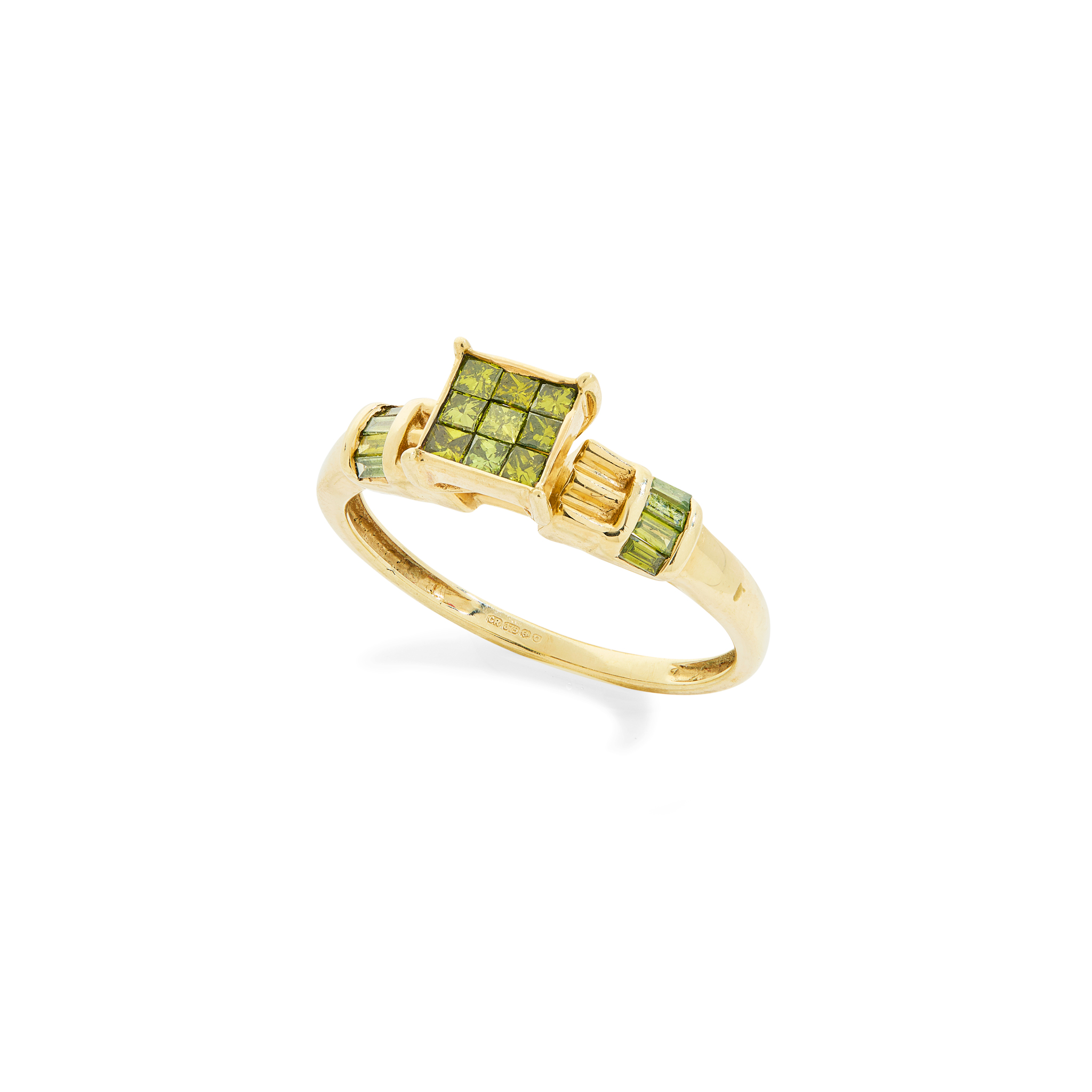 A 9ct gold green diamond dress ring