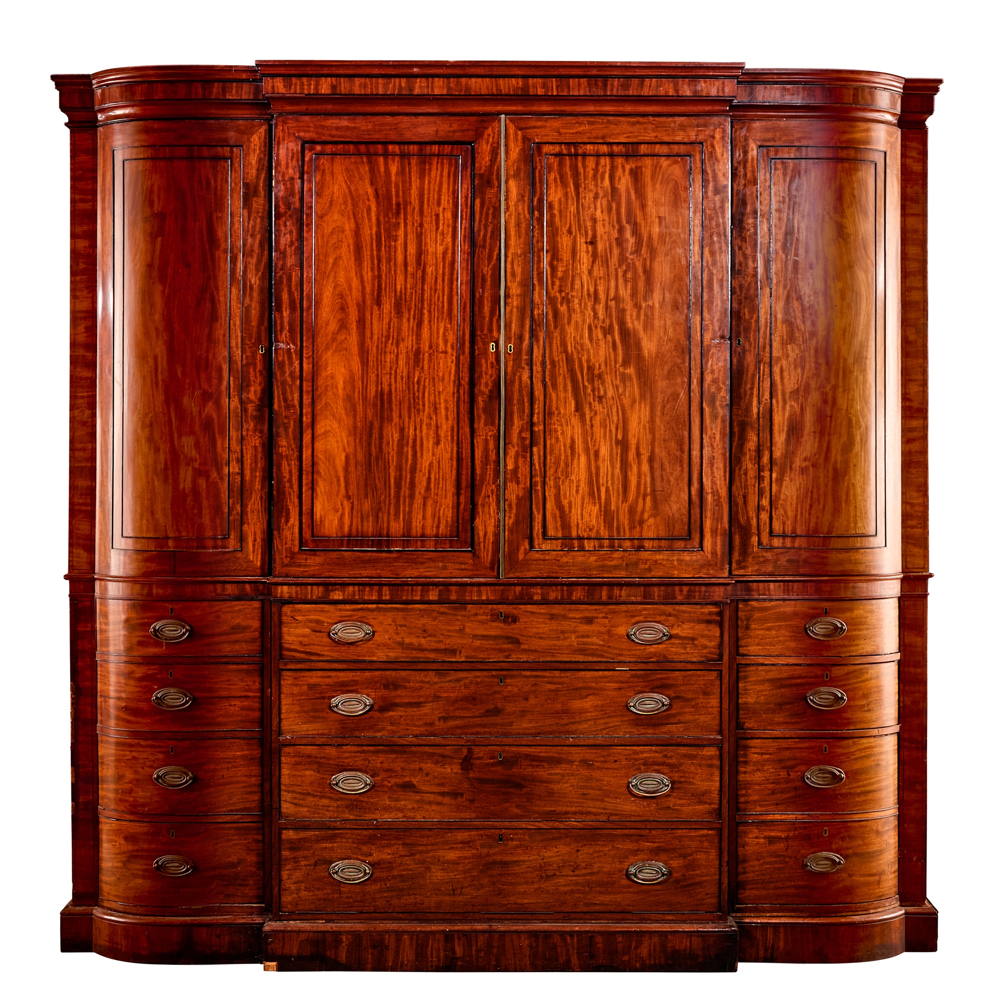 GEORGE III MAHOGANY BREAKFRONT SECRETAIRE WARDROBE