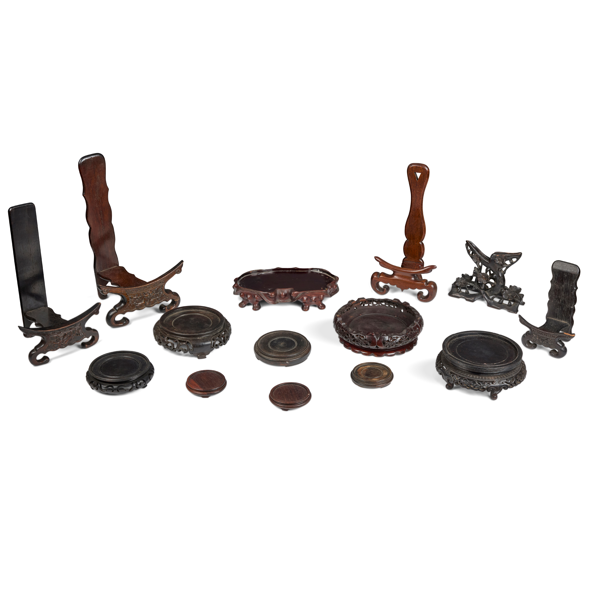 GROUP OF FOURTEEN HARDWOOD STANDS