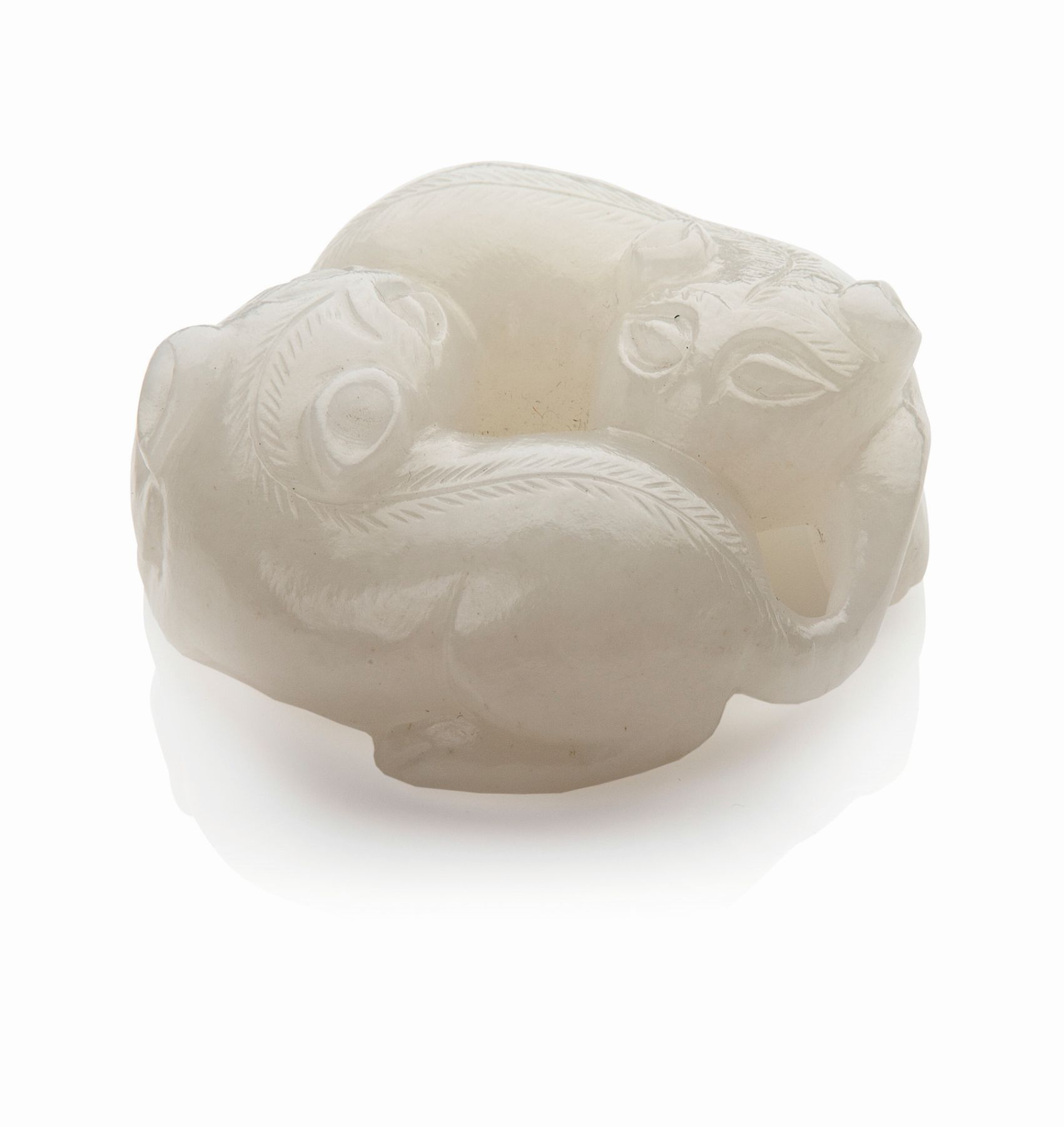 'MUTTON FAT' JADE CARVING OF TWO CATS