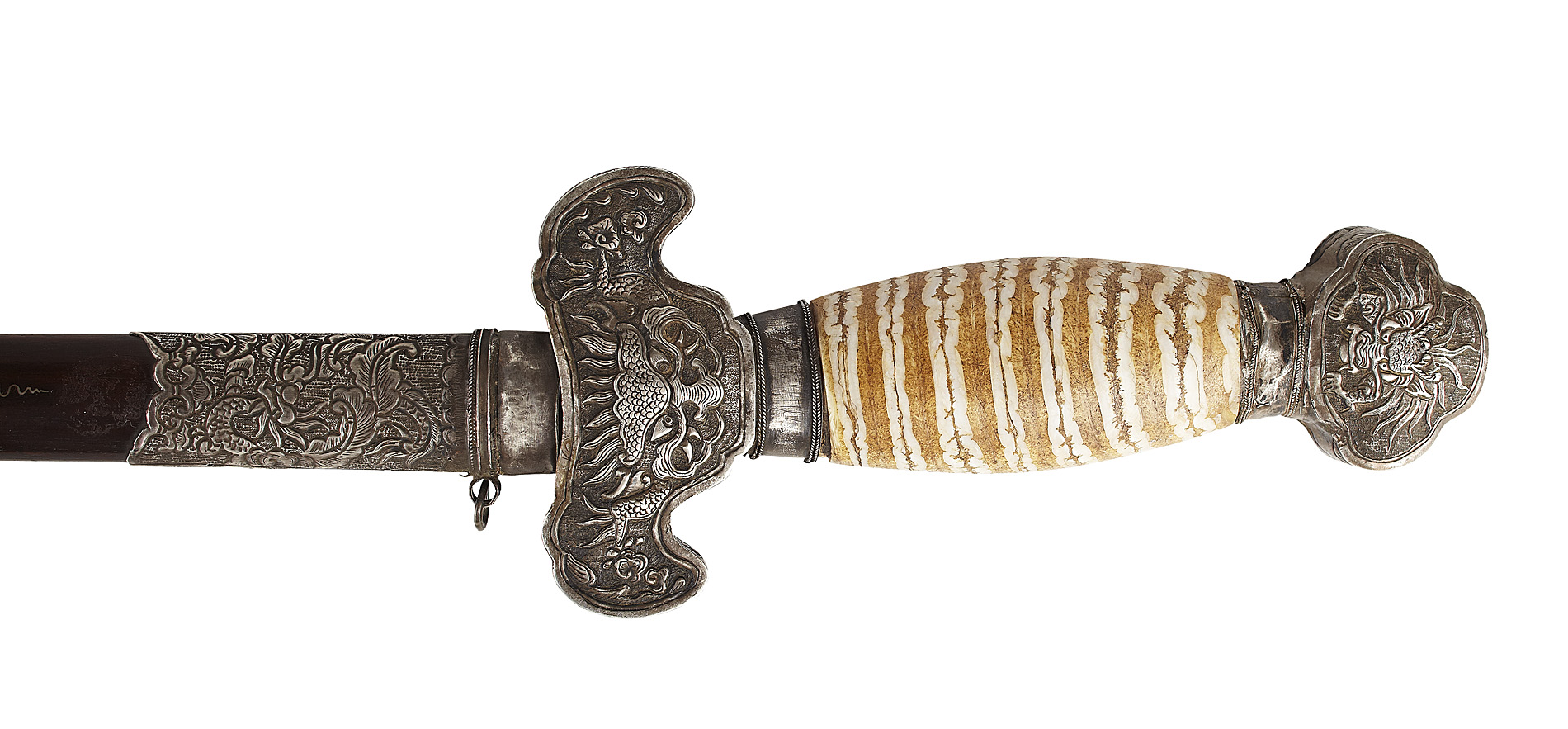 CHINESE WHITE METAL AND ELEPHANT TOOTH SMALL SWORD