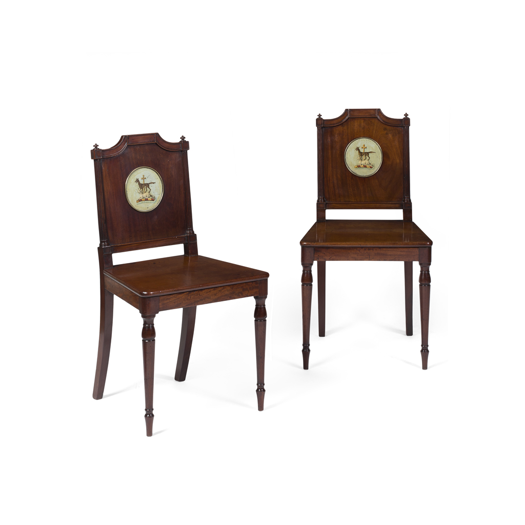 PAIR OF REGENCY MAHOGANY HALL CHAIRS, ATTRIBUTED TO GILLOWS
