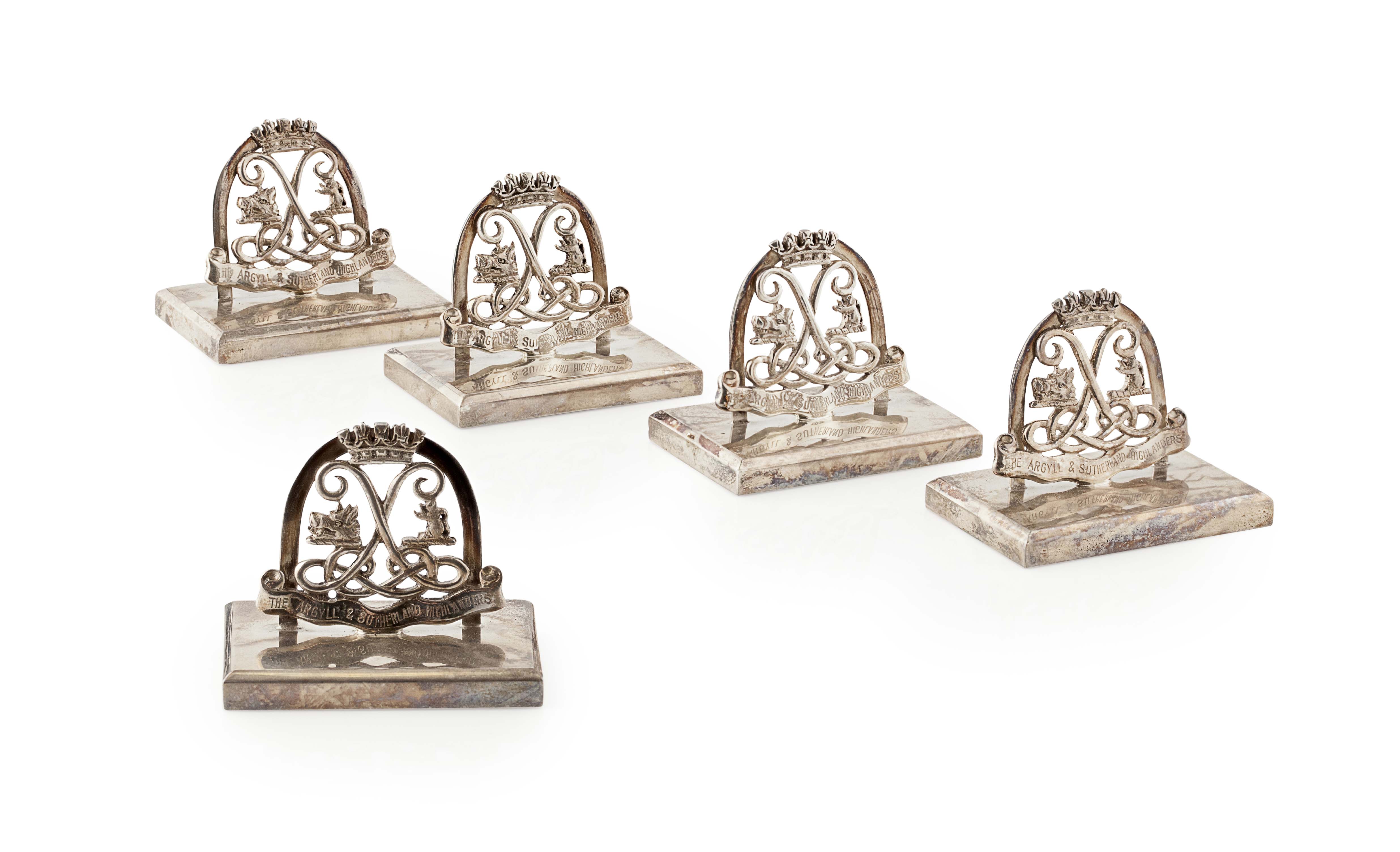 ARGYLL & SUTHERLAND HIGHLANDERS - A SET OF FIVE MENU HOLDERS