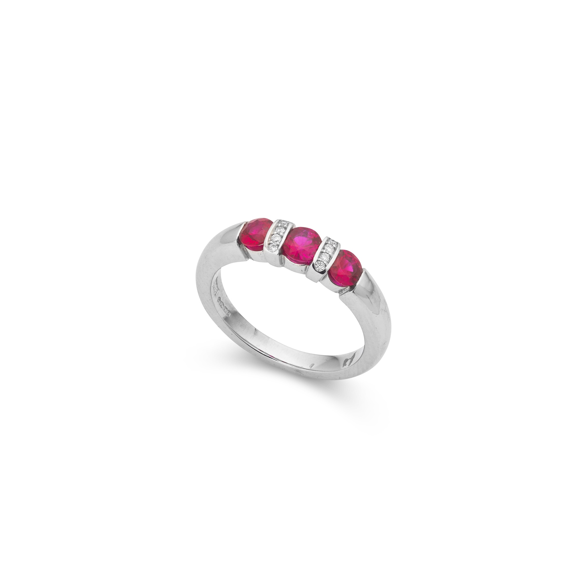 A platinum ruby and diamond ring