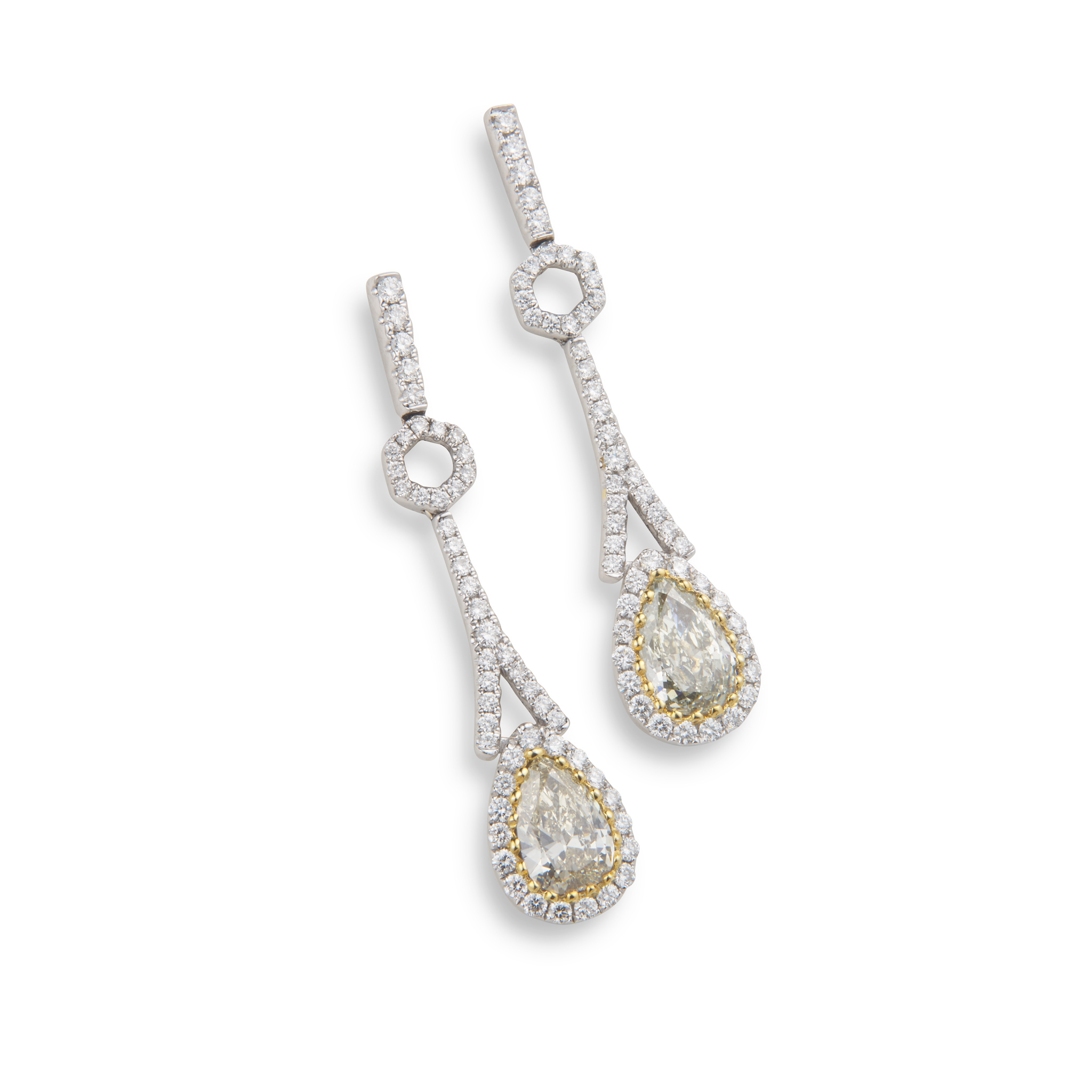 A pair of diamond pendent earrings