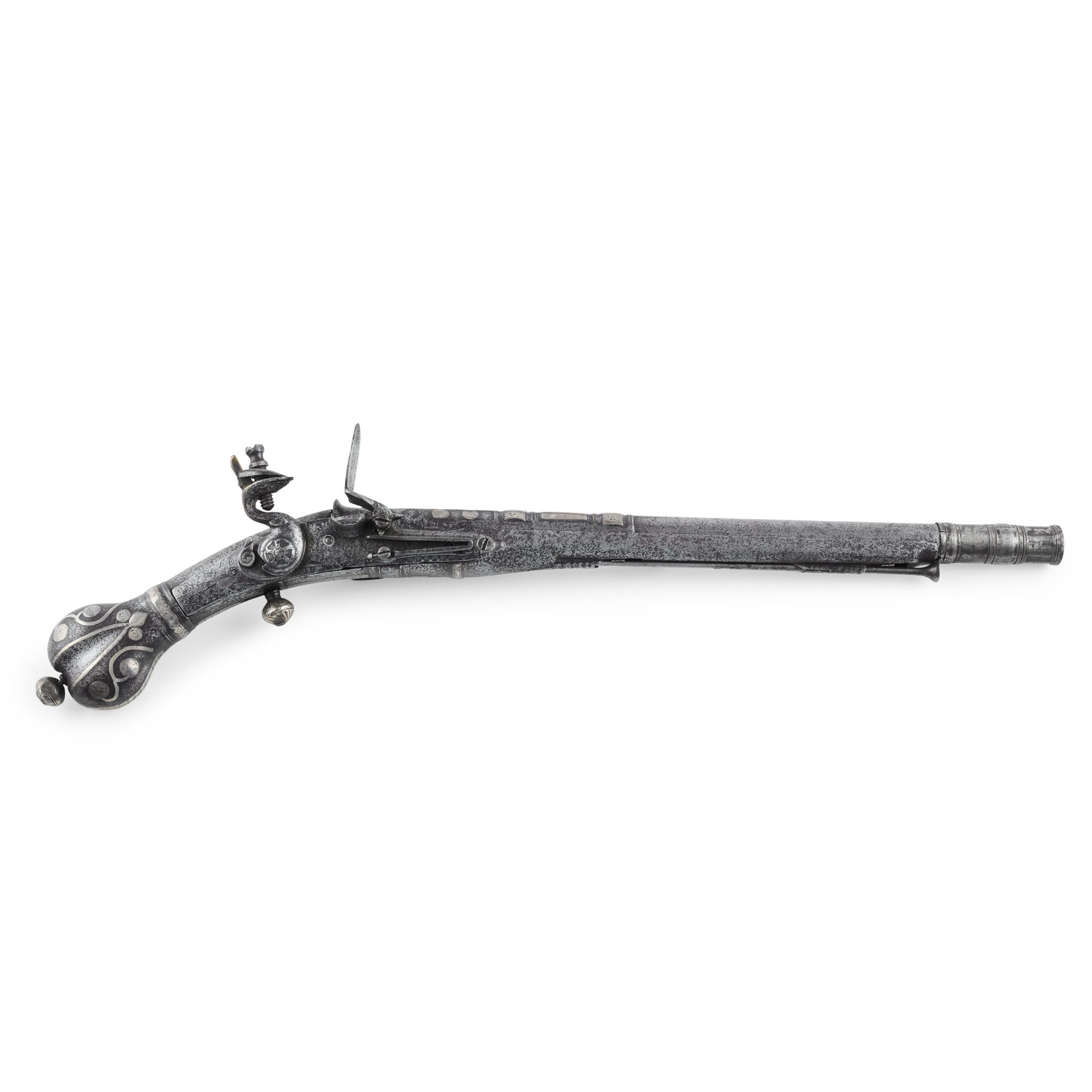 A FINE LATE 17TH CENTURY SCOTTISH ALL METAL FLINT LOCK HEART BUTT BELT PISTOL