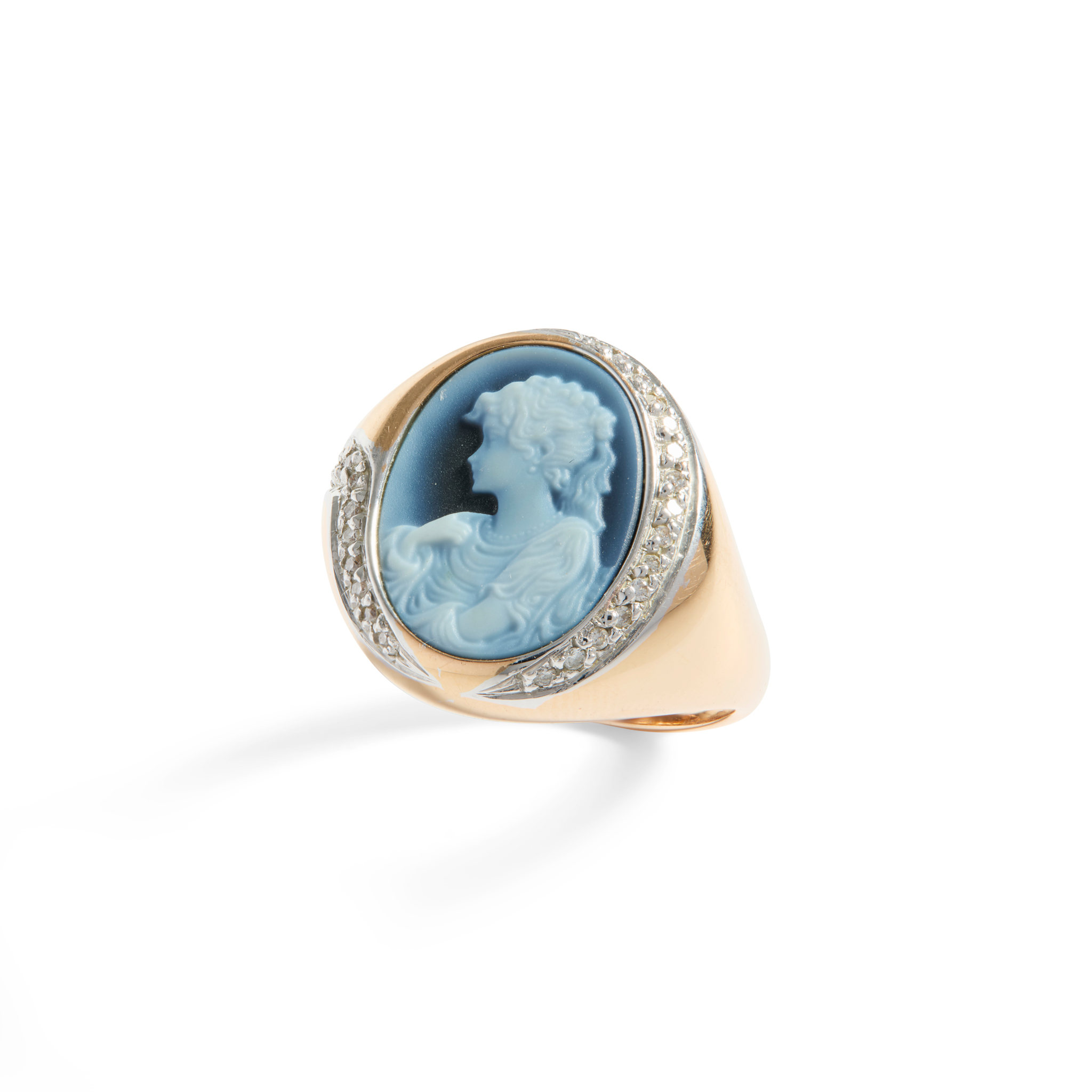 Silvia Kelly: A black agate cameo and diamond dress ring