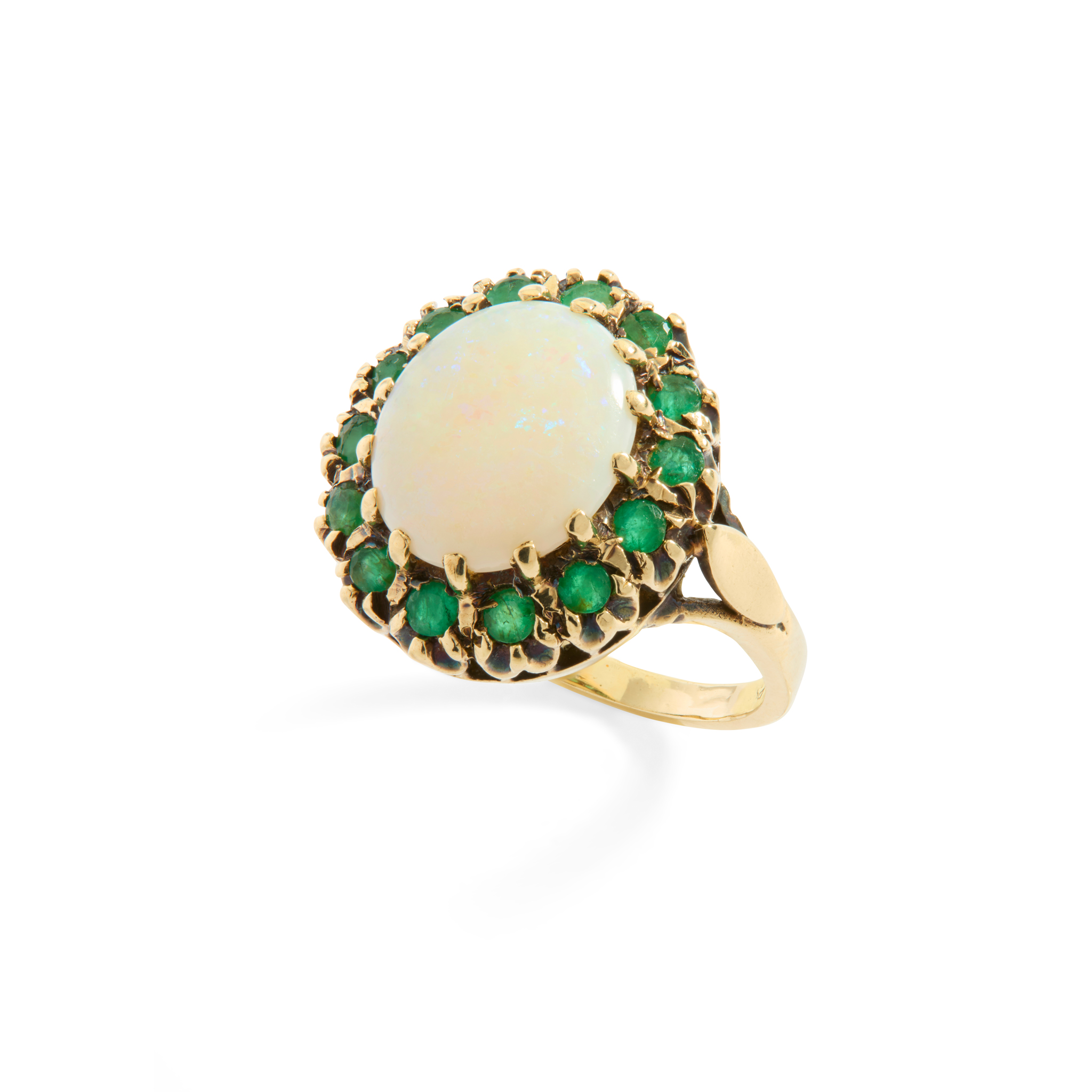 A 9ct gold opal and emerald cluster ring