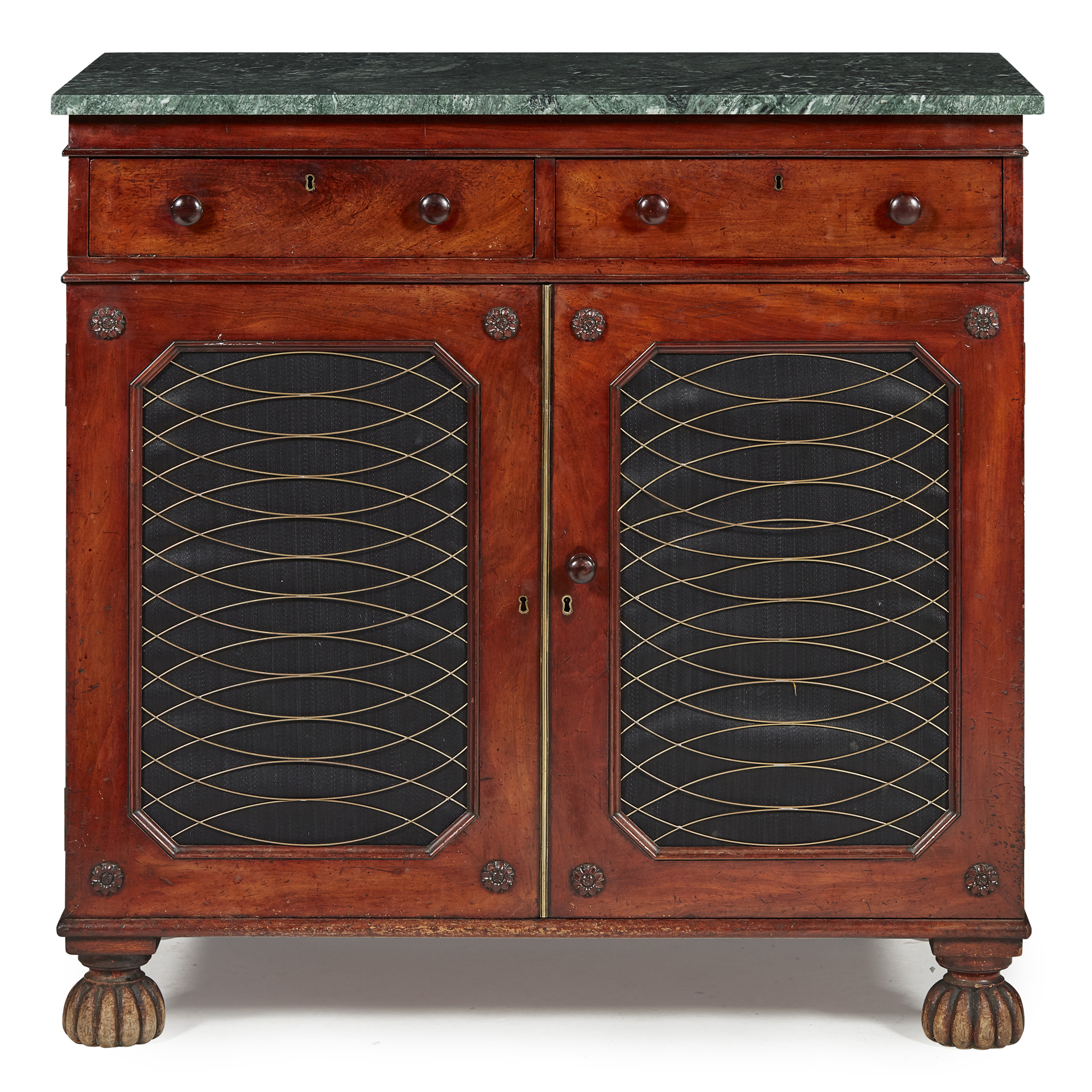 REGENCY MAHOGANY MARBLE TOPPED SIDE CABINET
