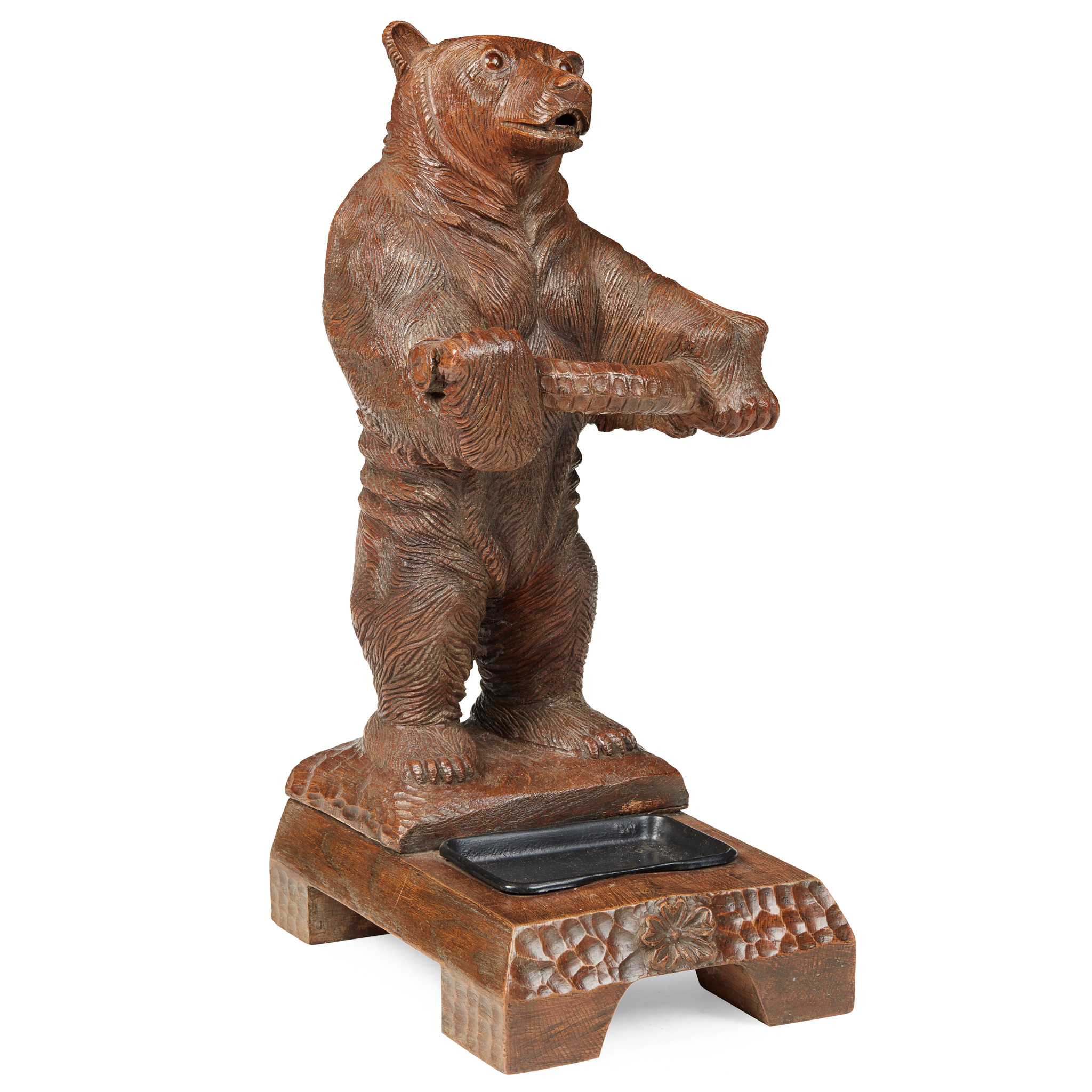 BLACK FOREST CARVED WOOD BEAR STICK STAND