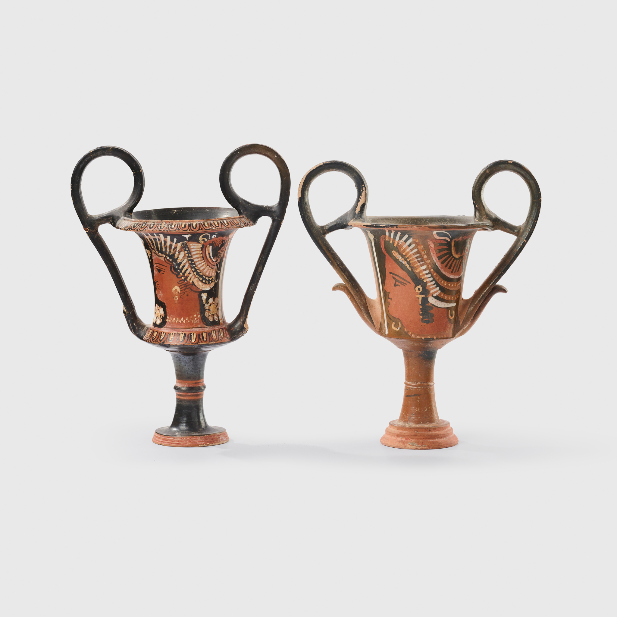 PAIR OF ANCIENT GREEK RED-FIGURE KANTHAROS
