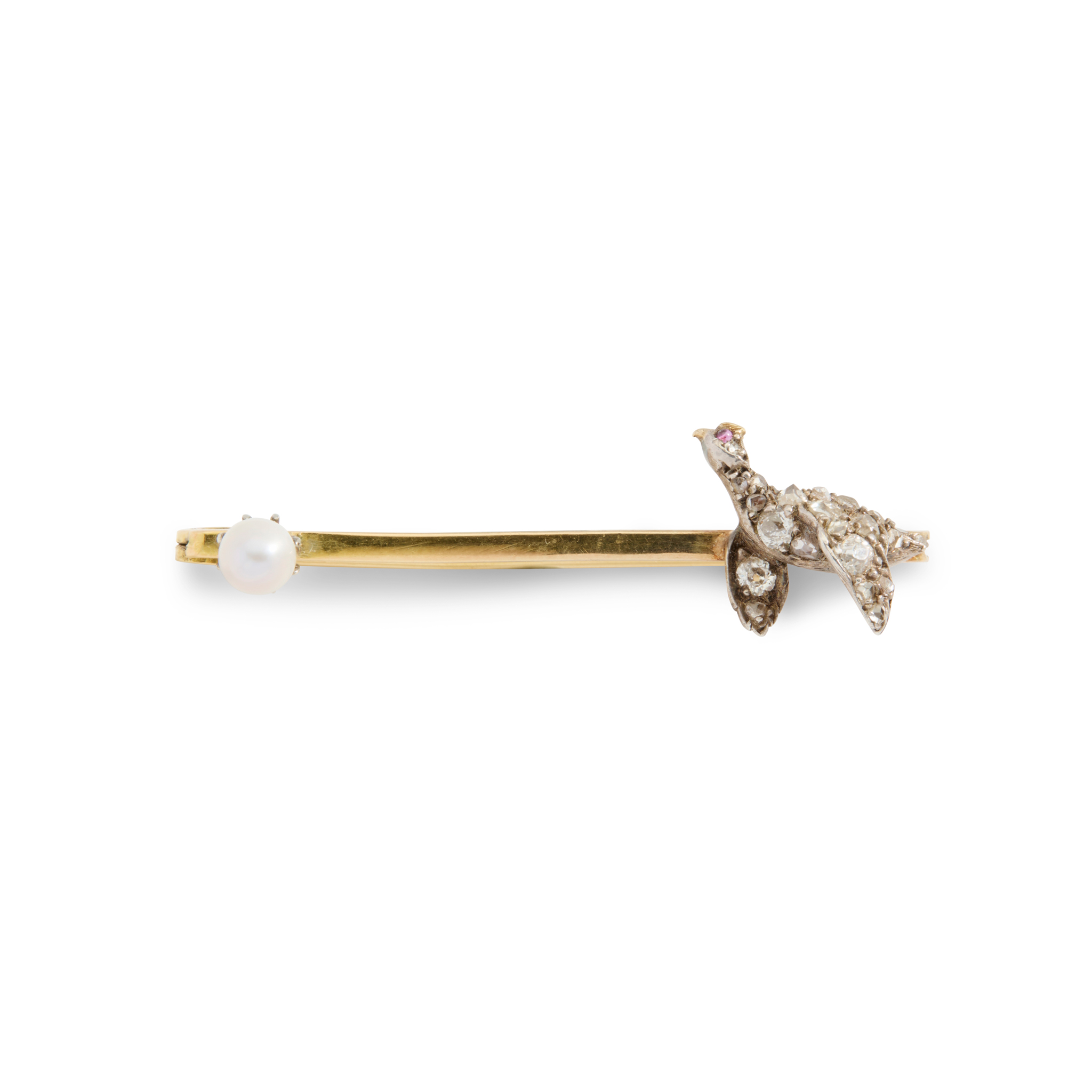 A diamond and pearl pheasant brooch
