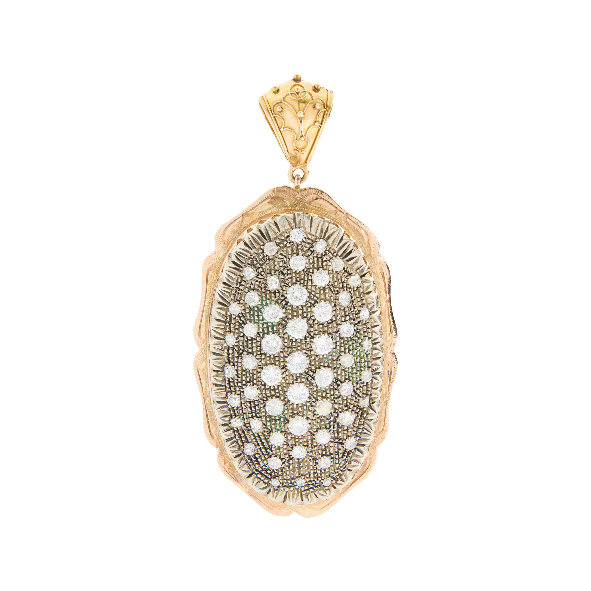 A diamond and white gem pendant