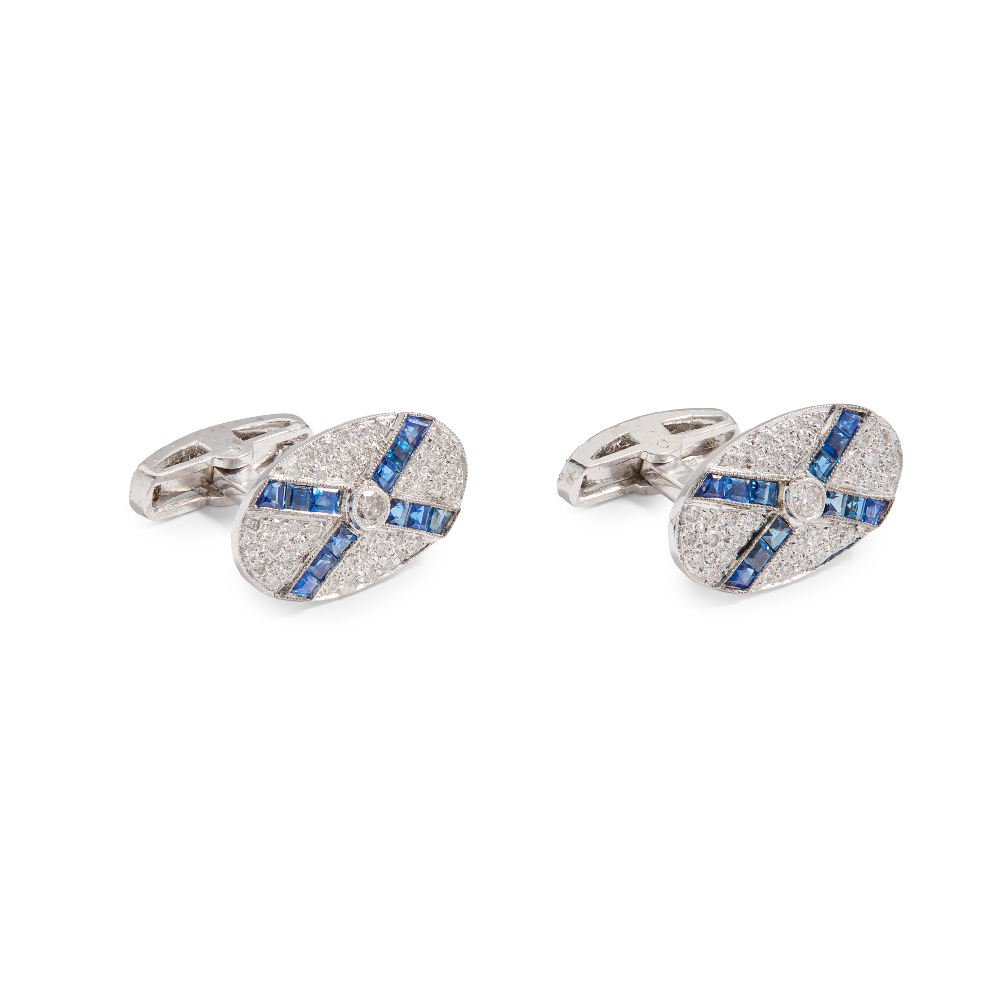 A pair of sapphire and diamond cufflinks