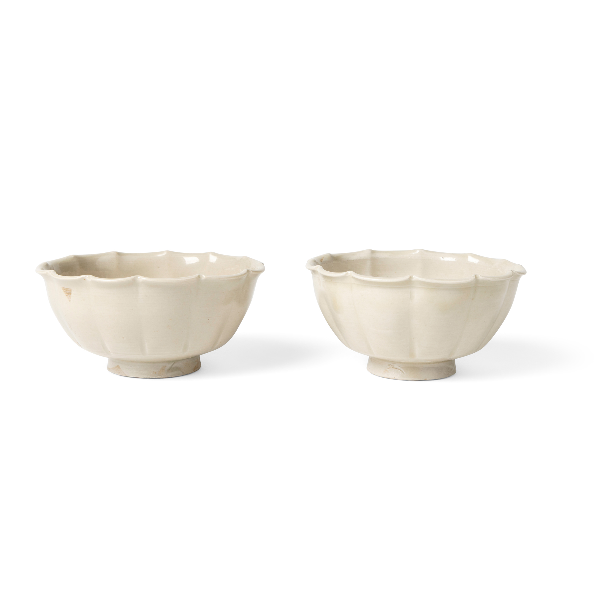 PAIR OF CHINESE WHITE GLAZED LOBED CUPS
