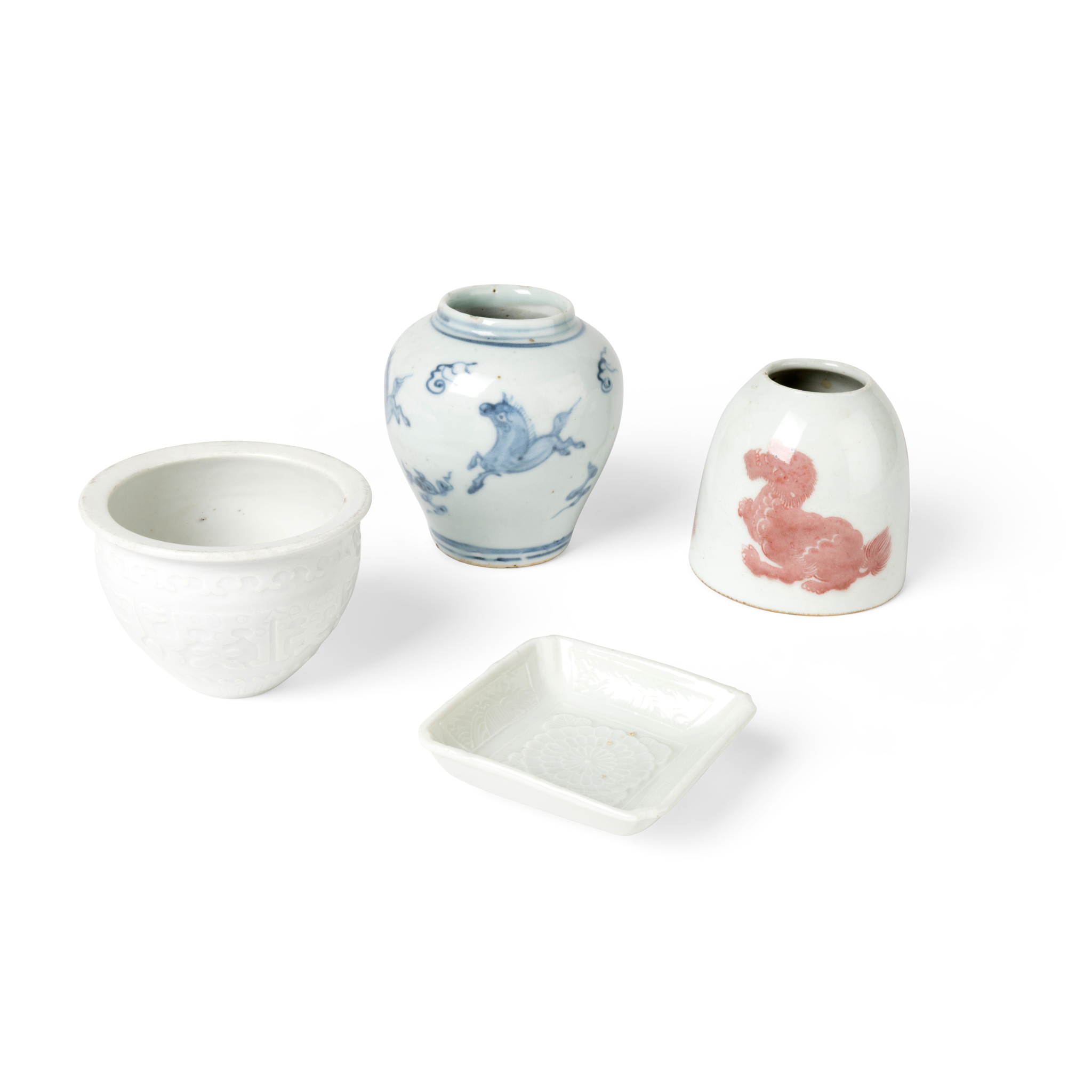 GROUP OF FOUR CHINESE PORCELAIN SCHOLAR'S OBJECTS
